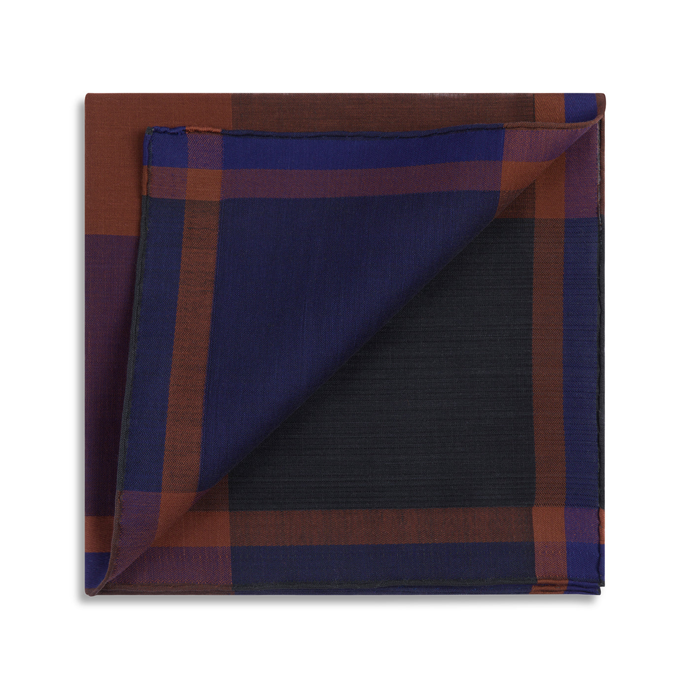 Simonnot Godard "Tartans" Pocket Square in Brown & Navy Check