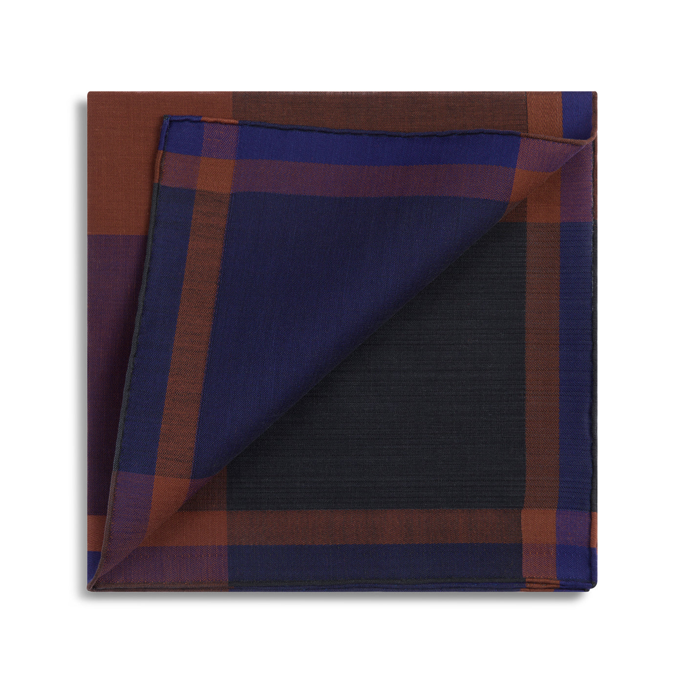 Simonnot Godard "Tartans" Pocket Square in Brown & Navy Check