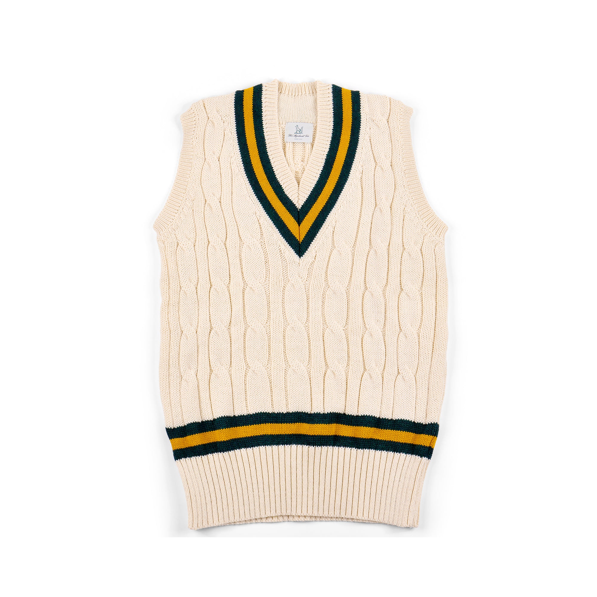 Fox Cricket Club Ecru Slipover with Green Gold Stripes