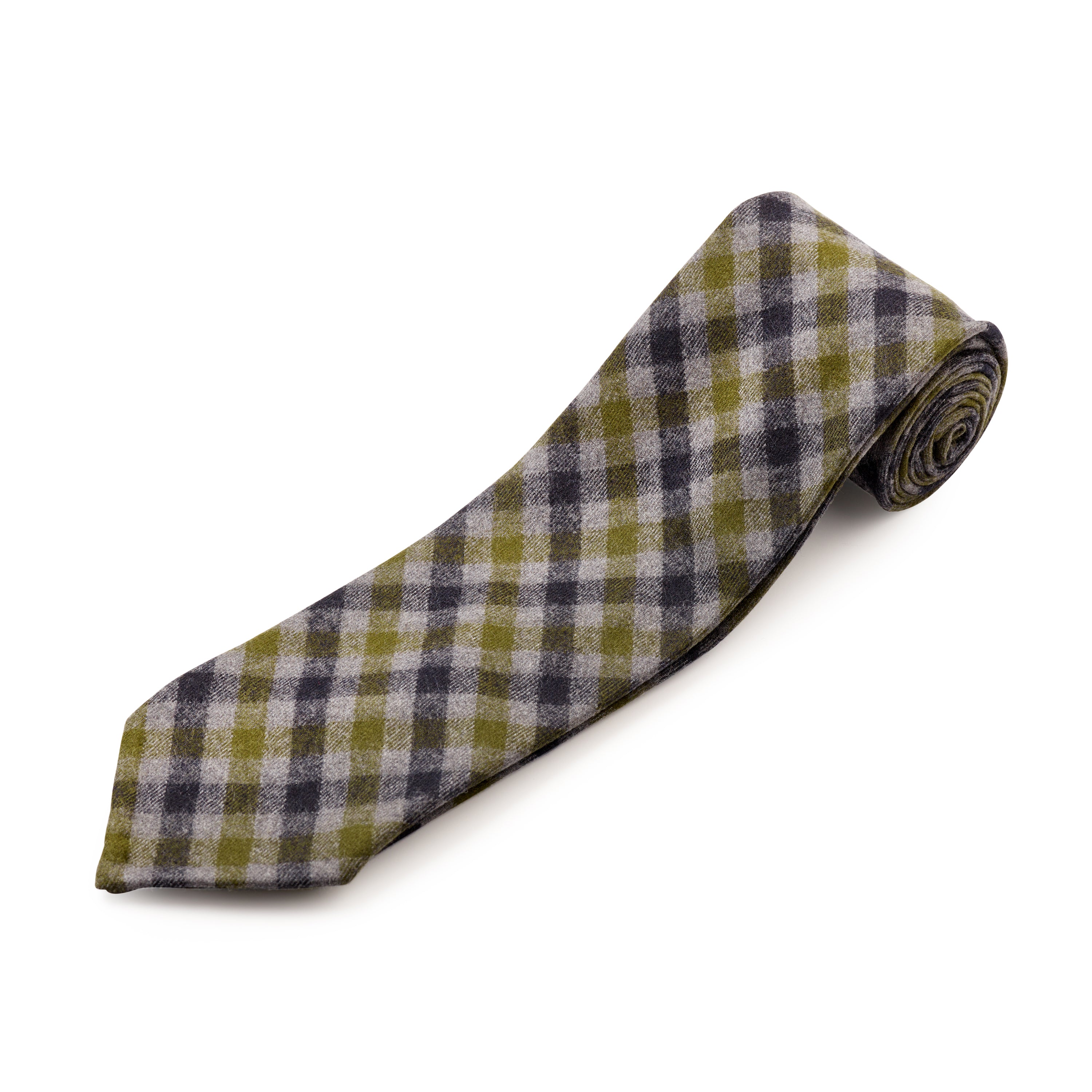 Fox brothers Green and Grey Check flannel tie