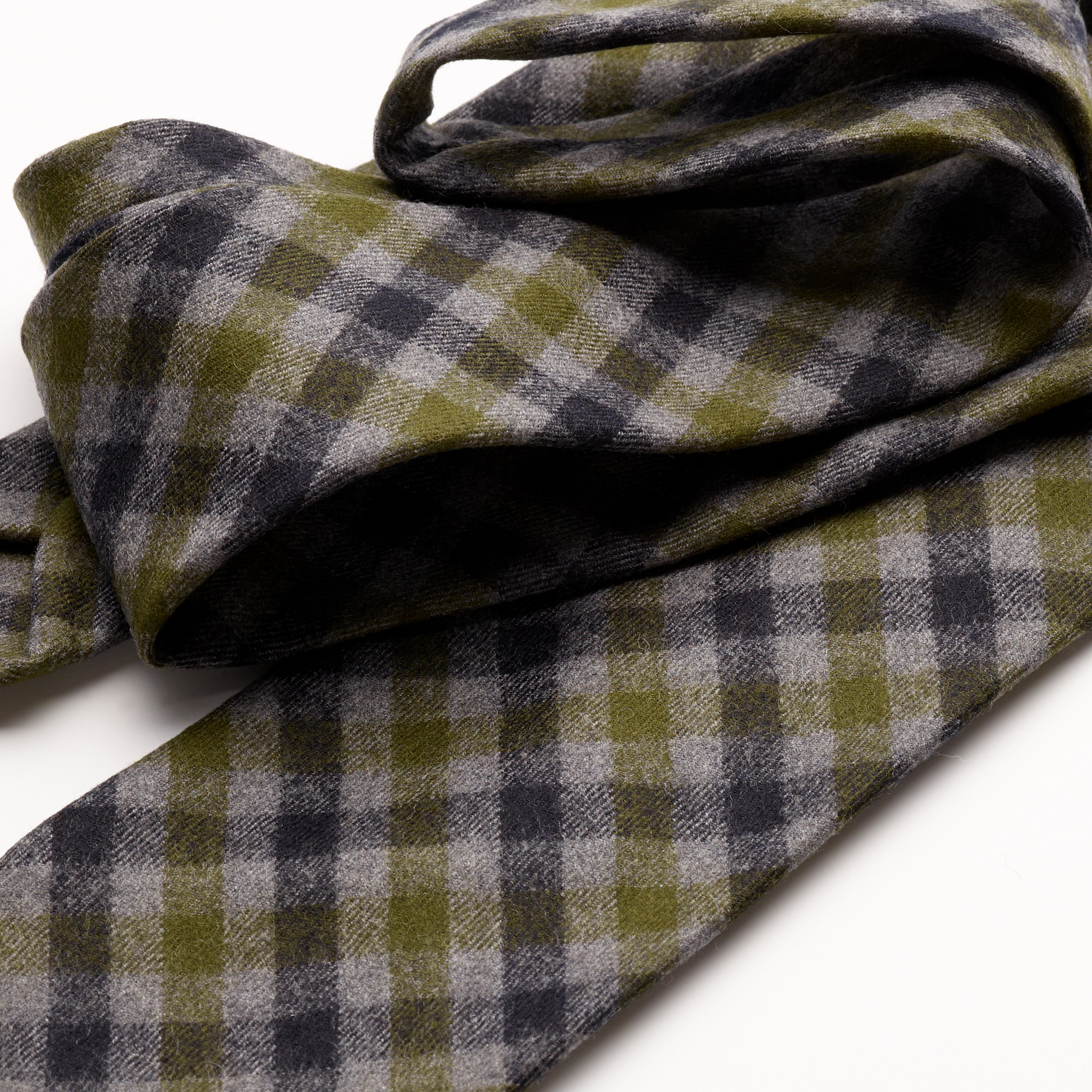 Fox brothers Green and Grey Check flannel tie, detailed photos