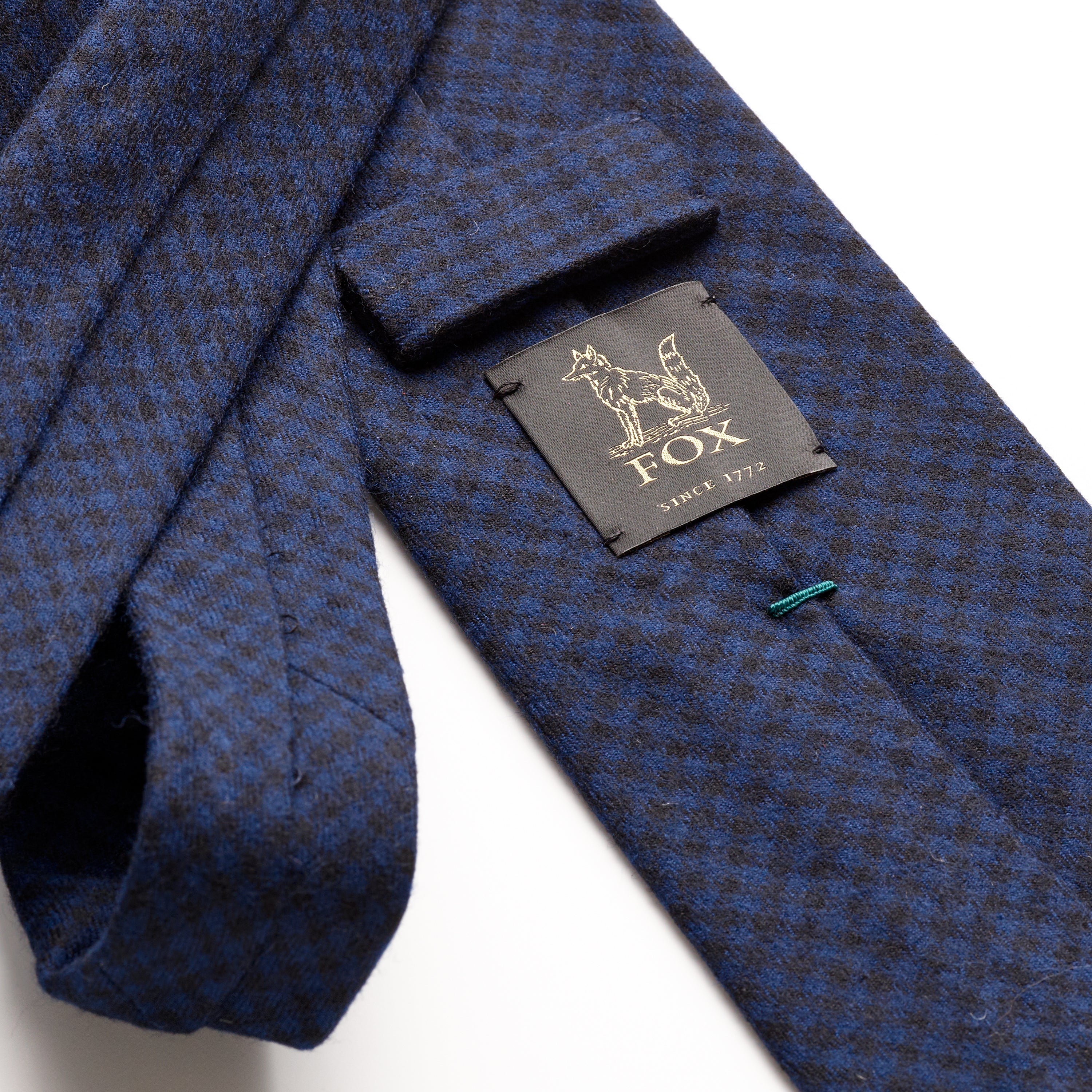 Fox brothers Navy & Black Micro check flannel tie, close up