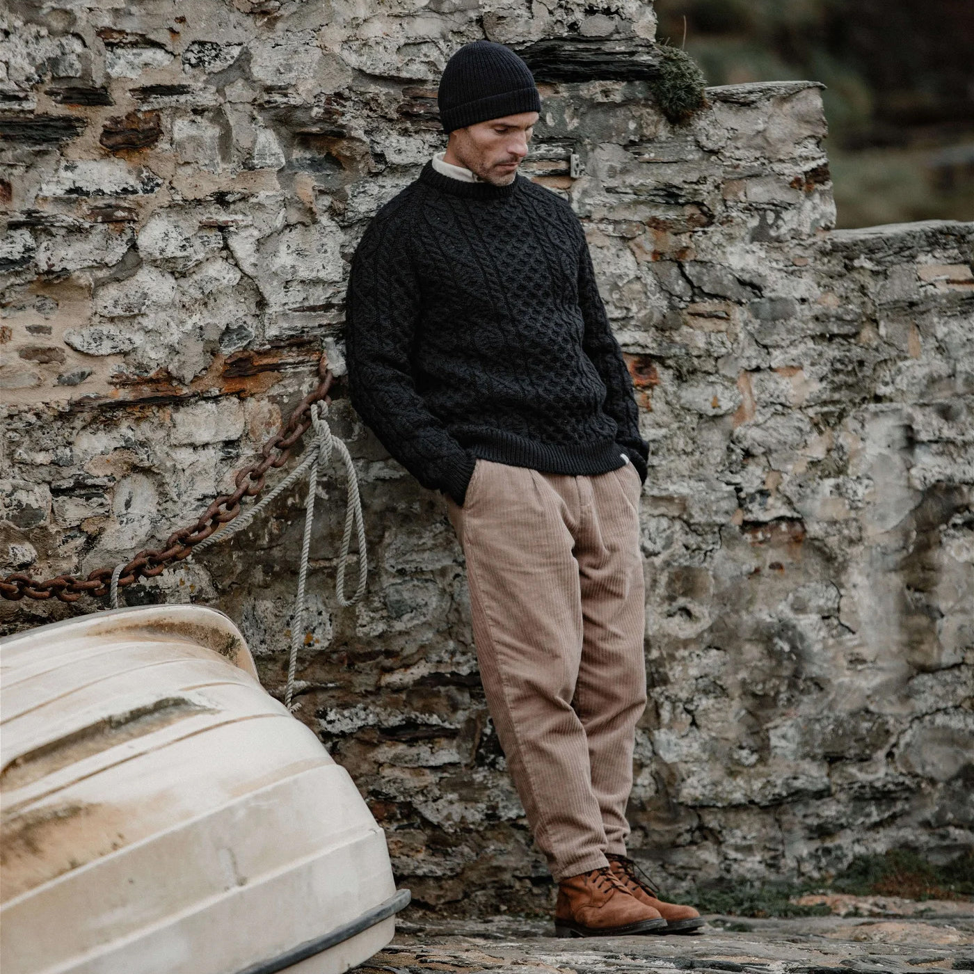 Navy Wool Cable Knit Jumper