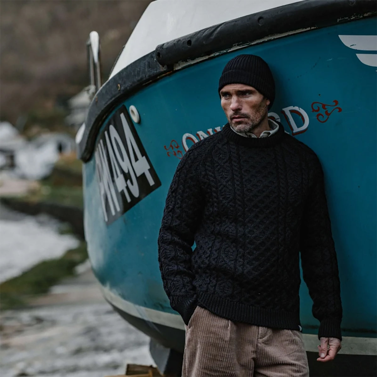 Navy Wool Cable Knit Jumper