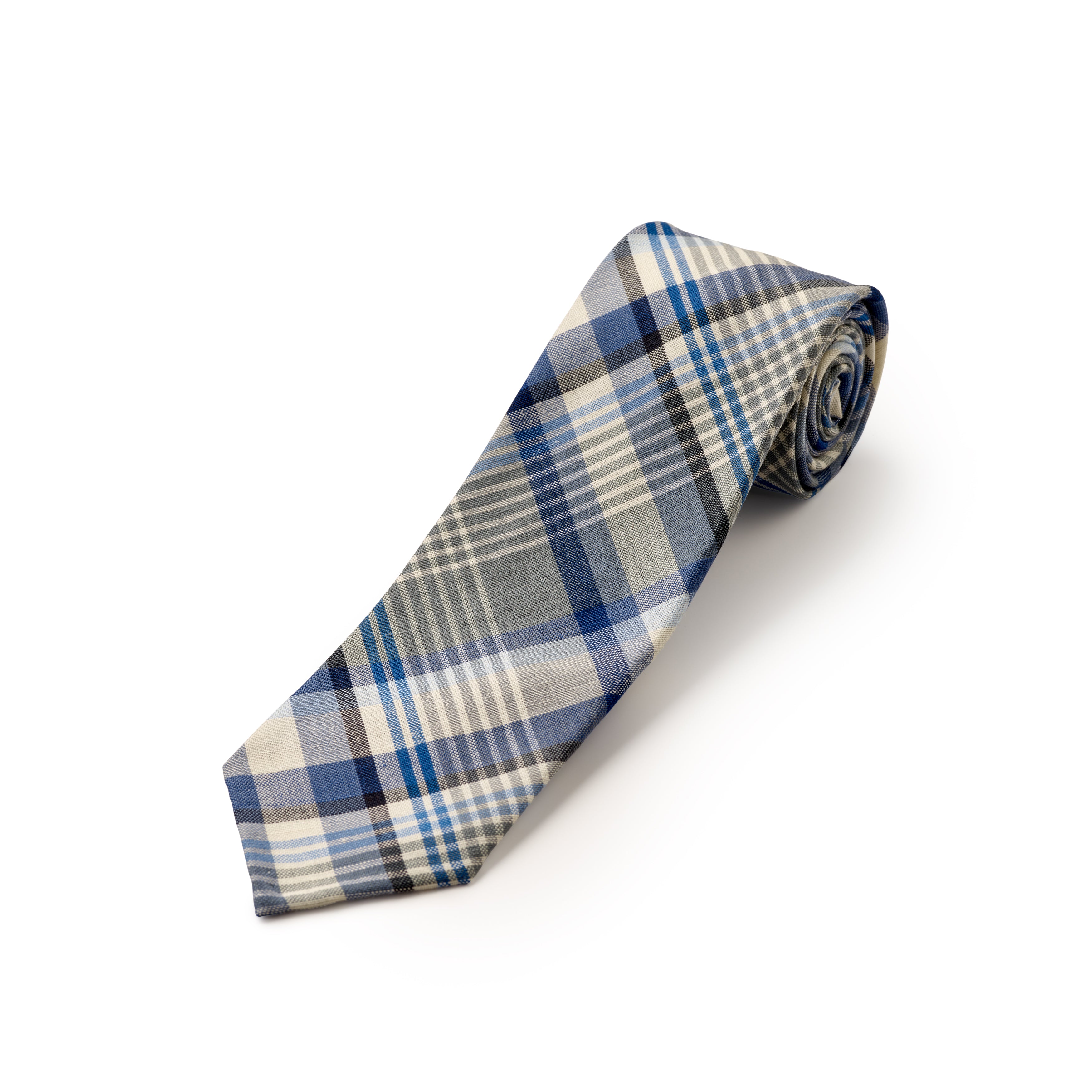 Fox 4 Fold Blue Madras Check Tie