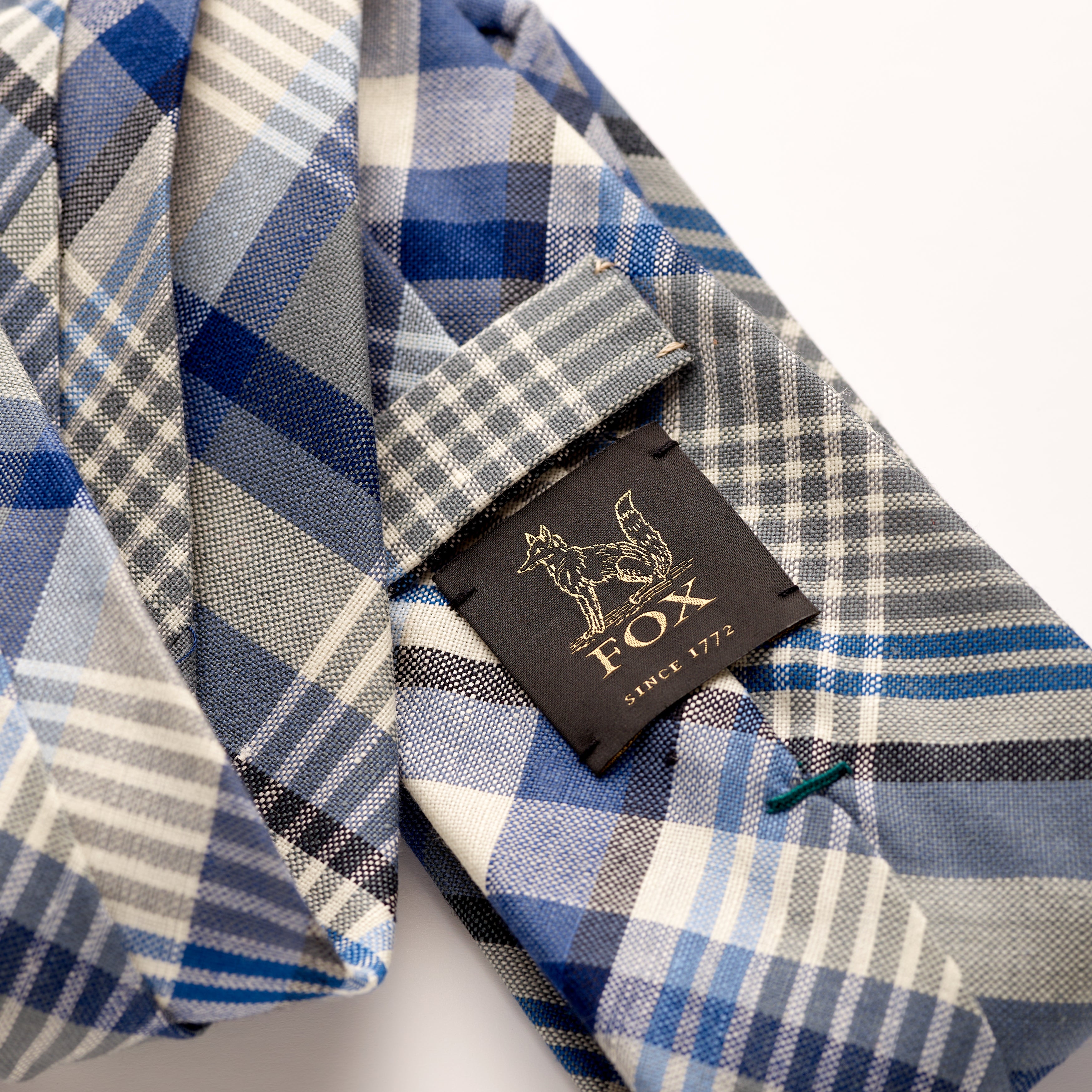 Fox 4 Fold Blue Madras Check Tie