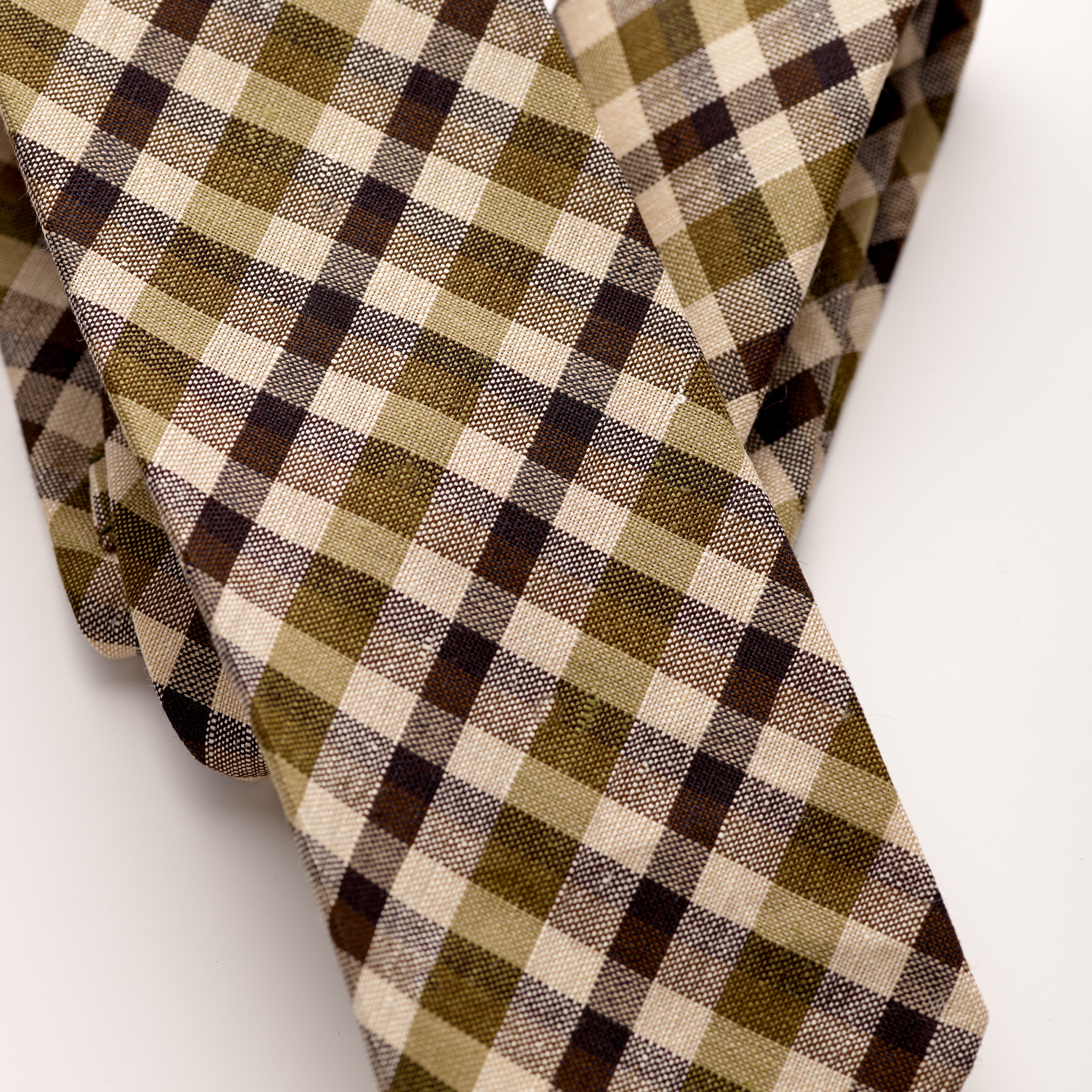 Fox 4 Fold Green & Brown Madras Check Tie