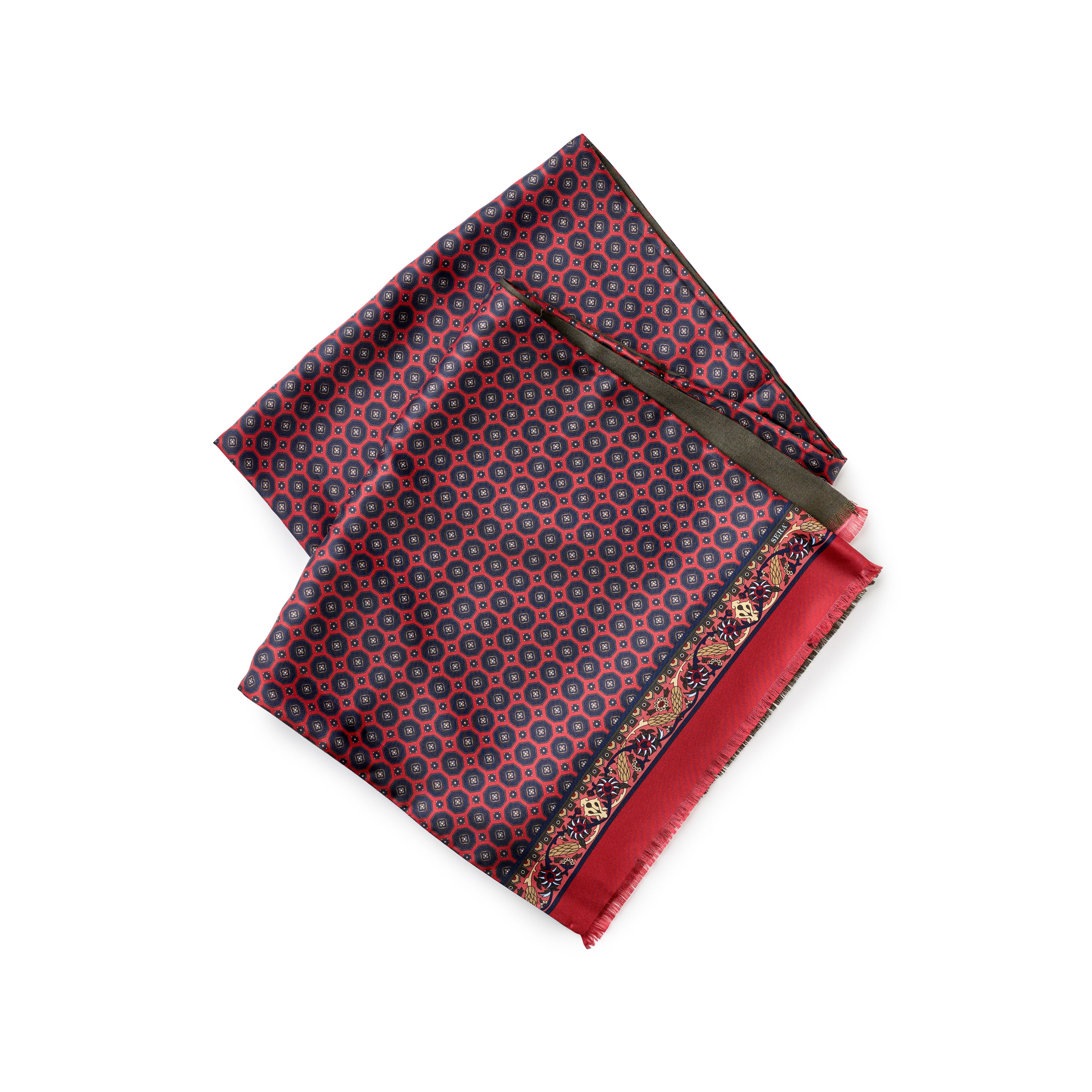 Sera Red & Green Cashmere & Silk Foulard Scarf