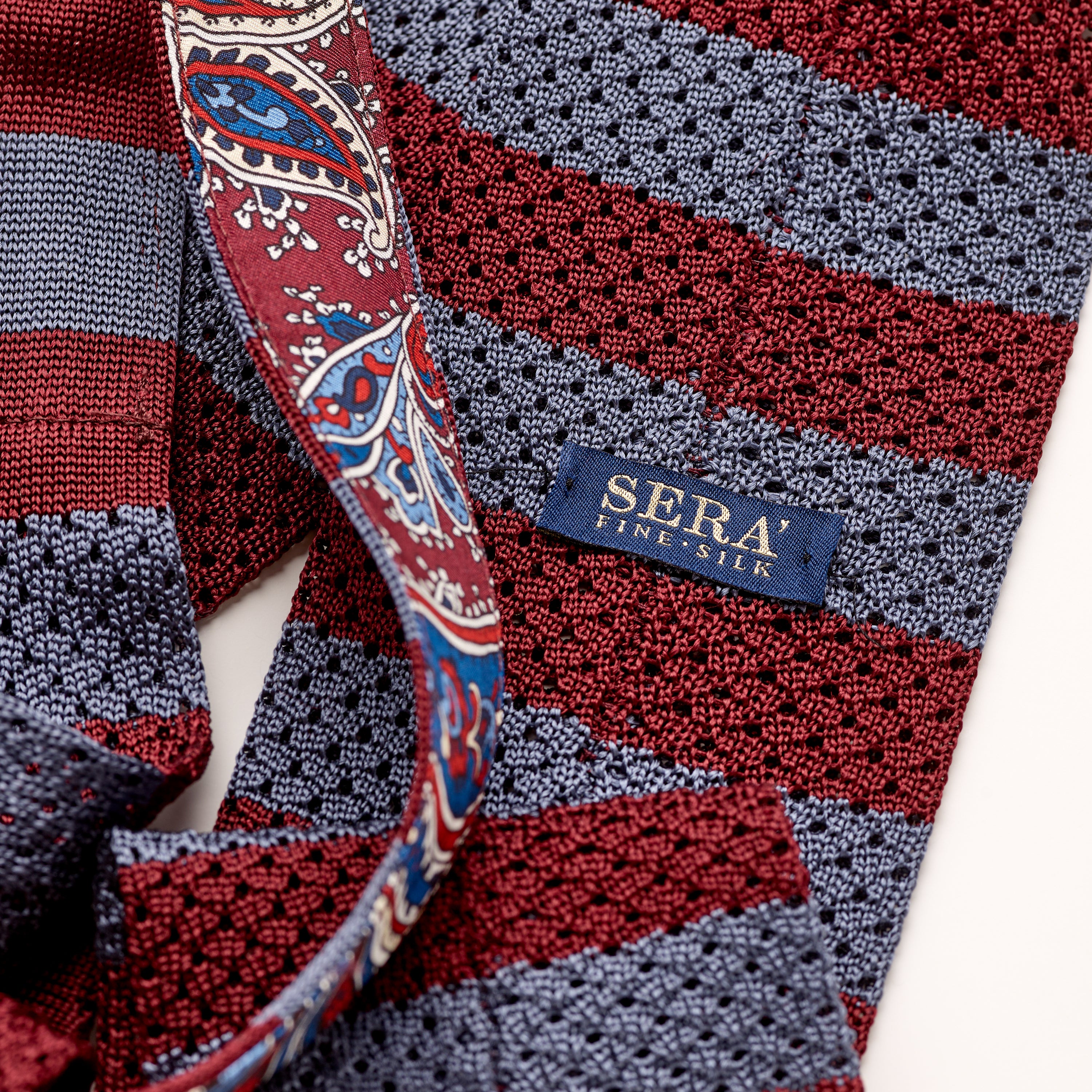 Sera Merlot & Storm Blue Striped Knit Silk Tie