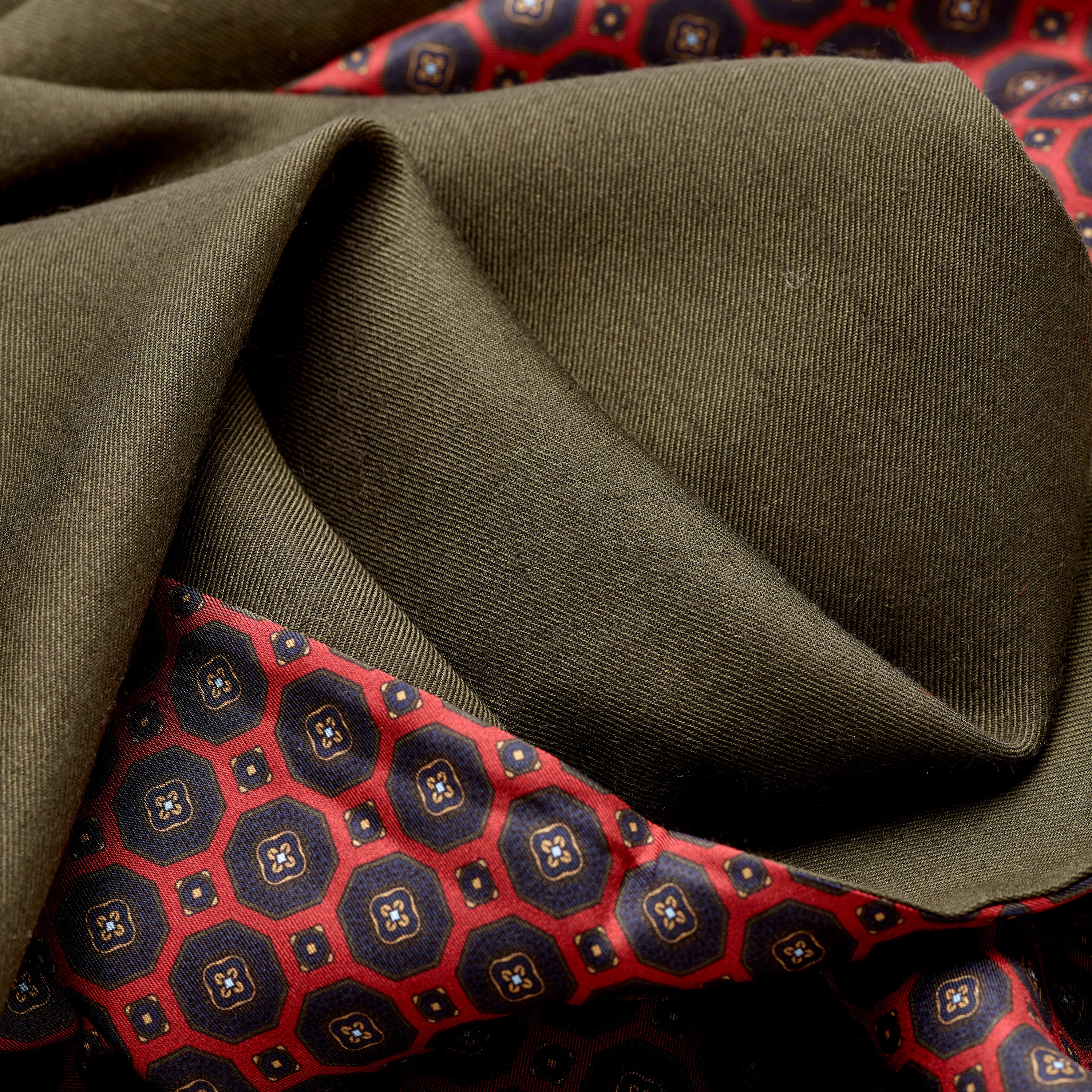 Sera Red & Green Cashmere & Silk Foulard Scarf