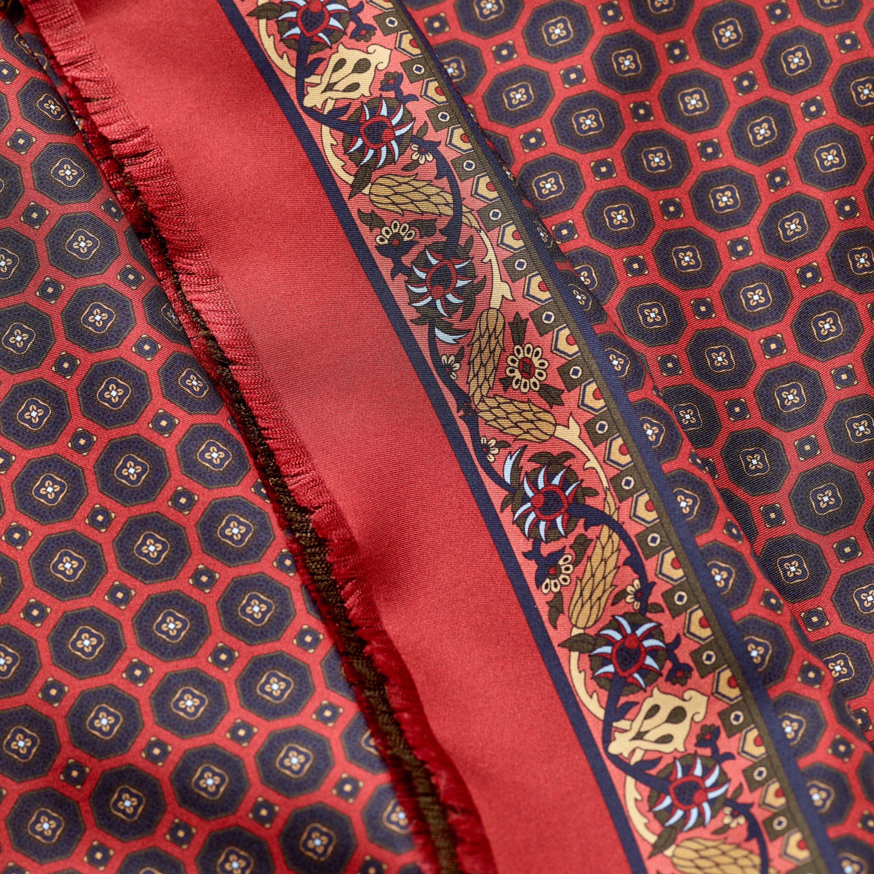 Sera Red & Green Cashmere & Silk Foulard Scarf