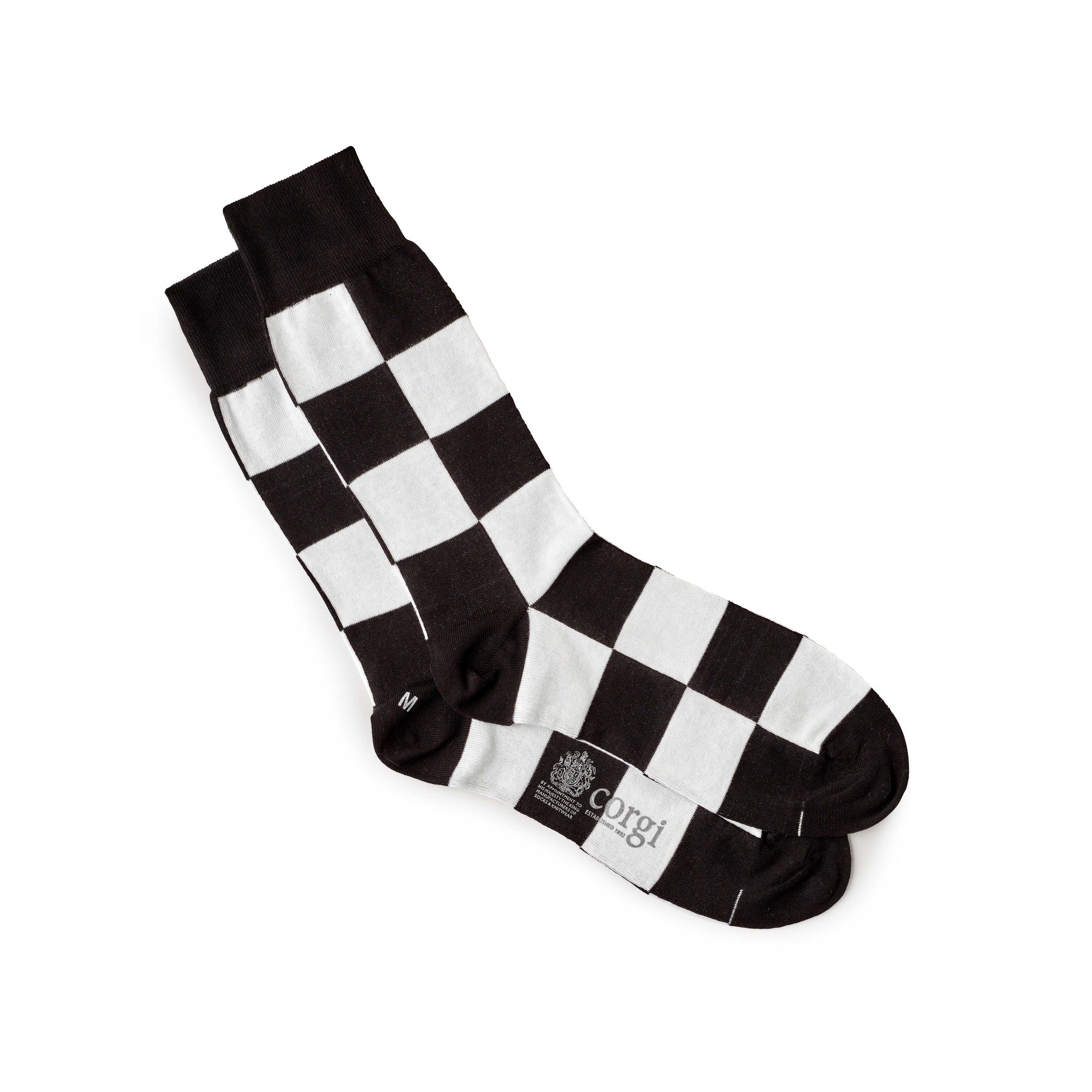 Corgi Large Checkaboard Black & White Cotton Socks