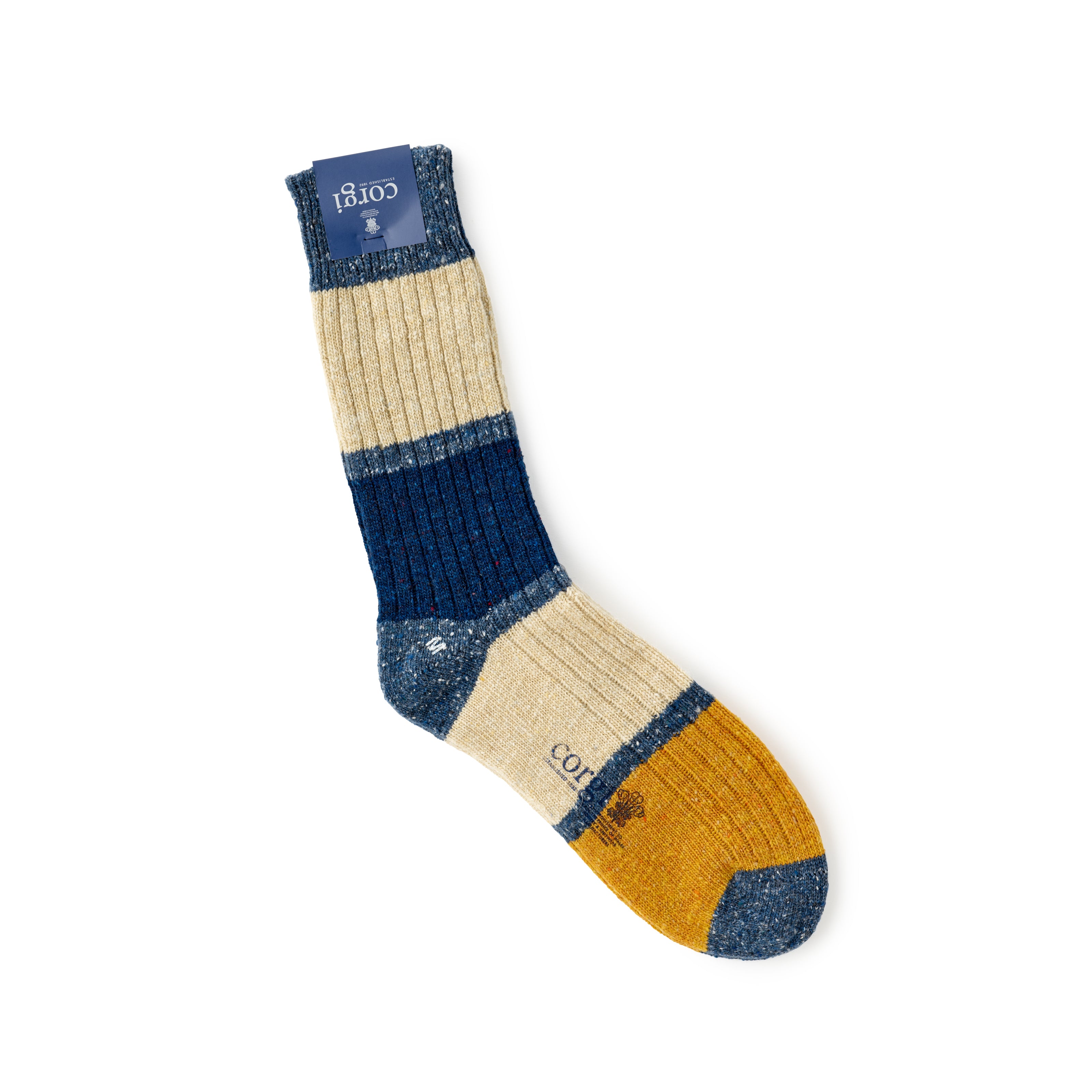 Corgi Colour Block Donegal Wool Socks : Denim