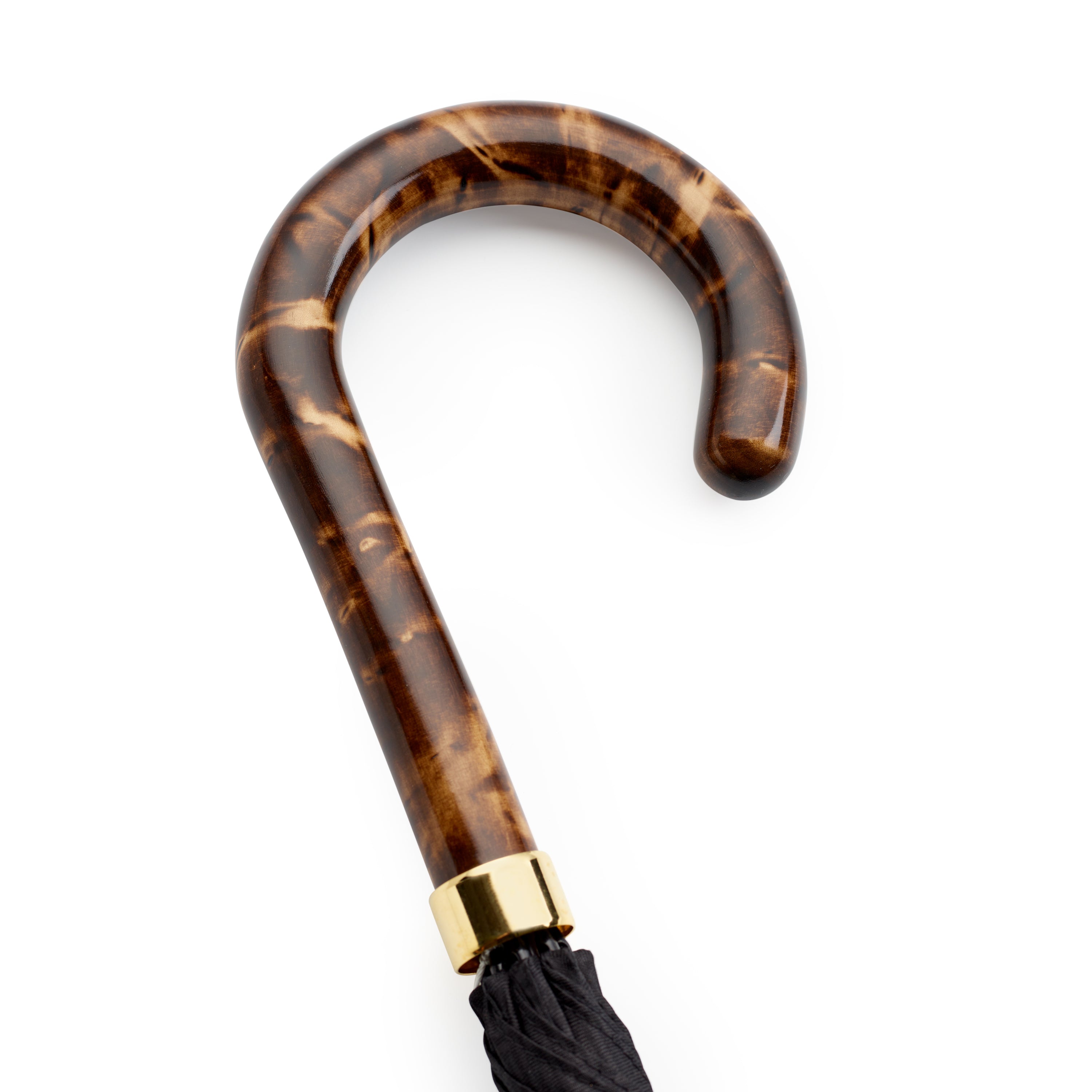 Fox Umbrellas Brindle Maple Gloss Handle Black Herringbone Umbrella