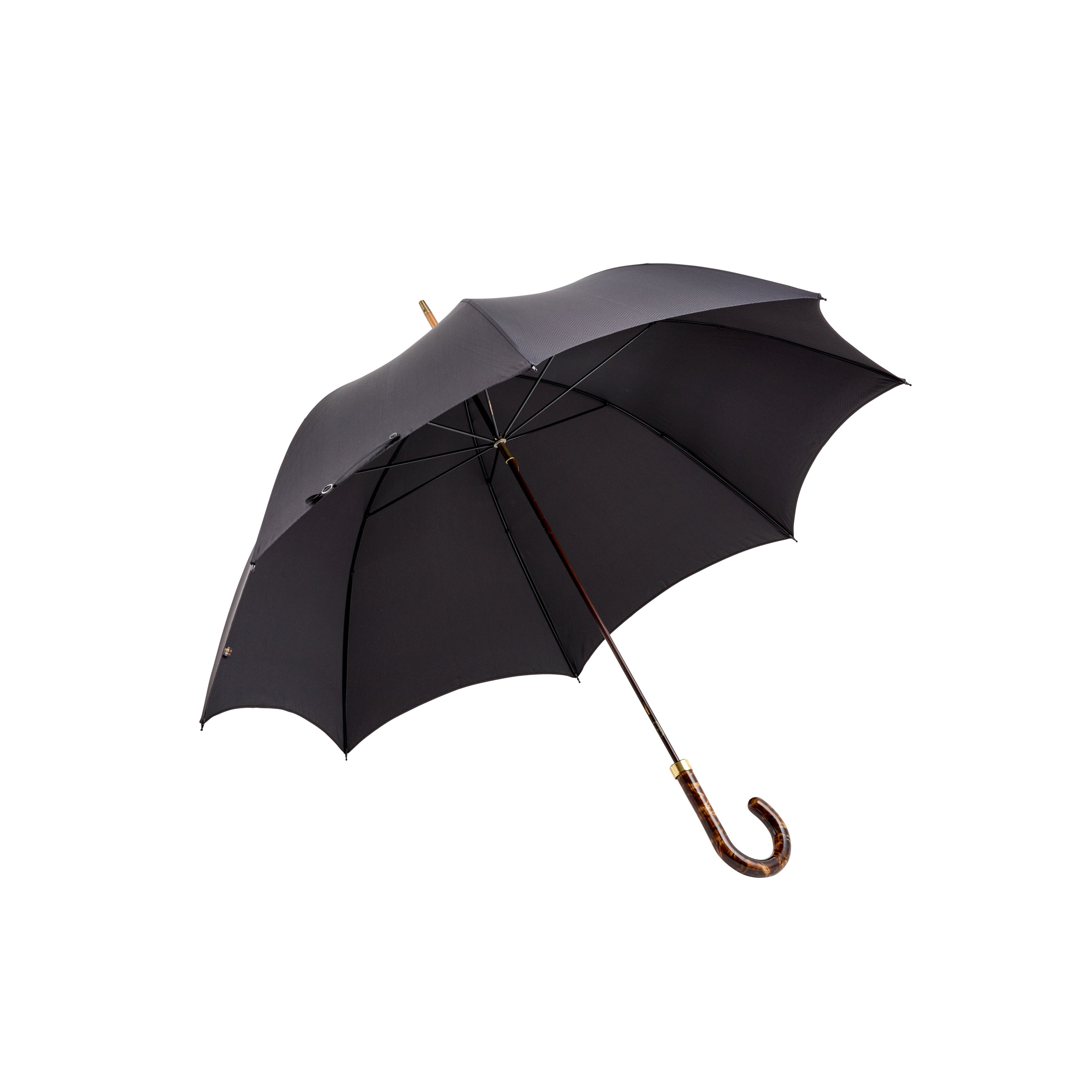 Fox Umbrellas Brindle Maple Gloss Handle Black Herringbone Umbrella