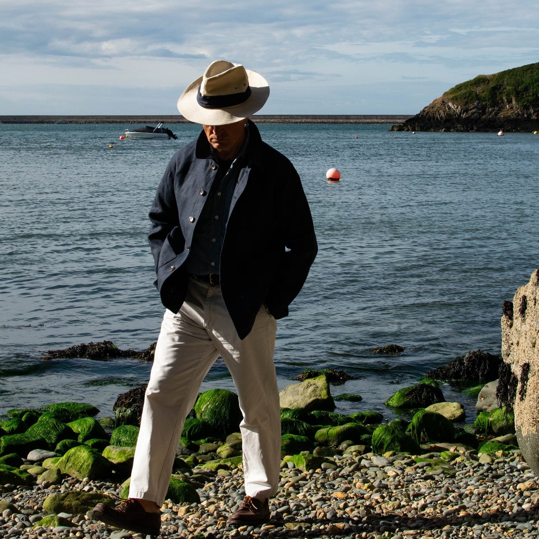 Navy Blue Heavy Linen Utility Jacket