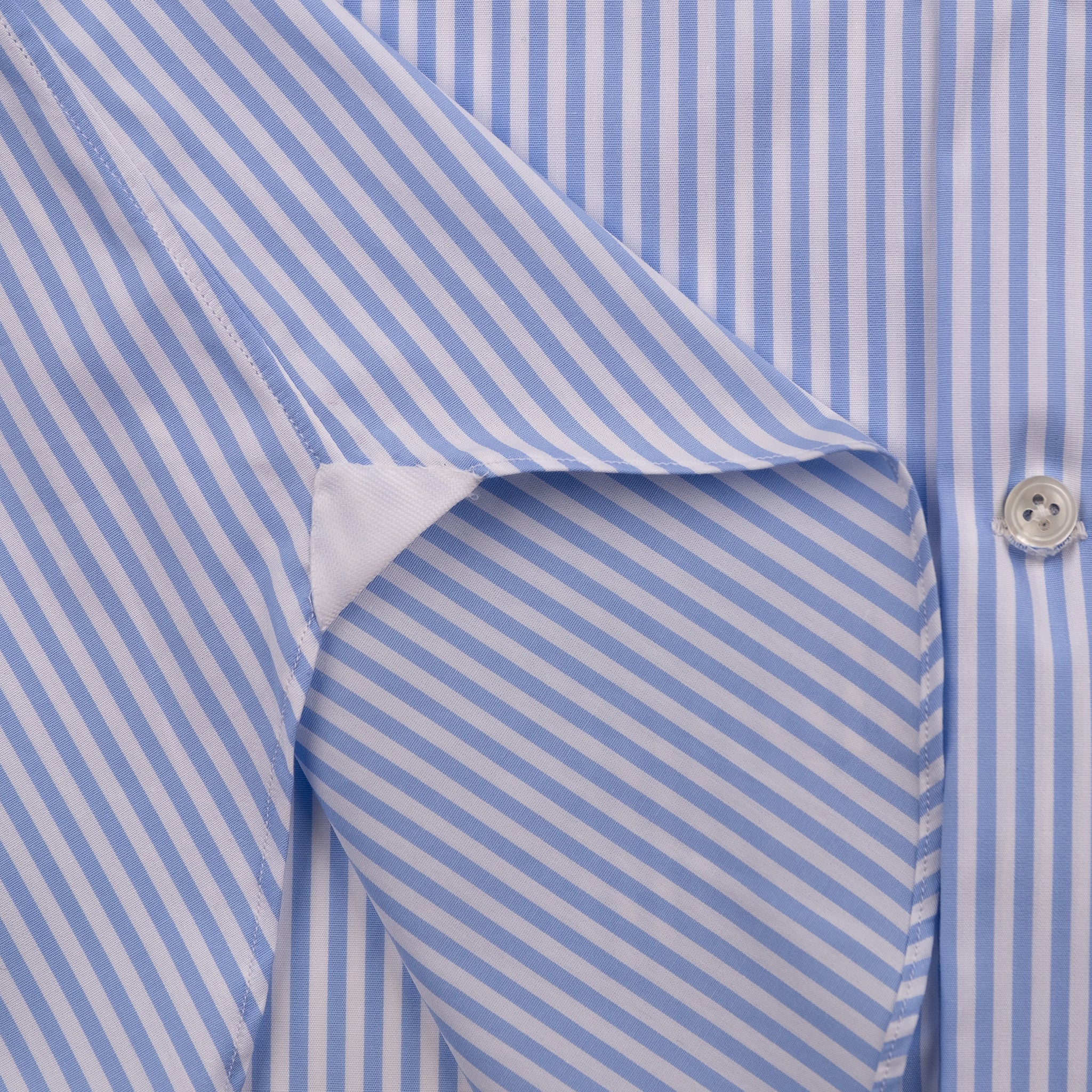 The Niven Fox Classic Sky Blue Bengal Stripe Shirt inside detail