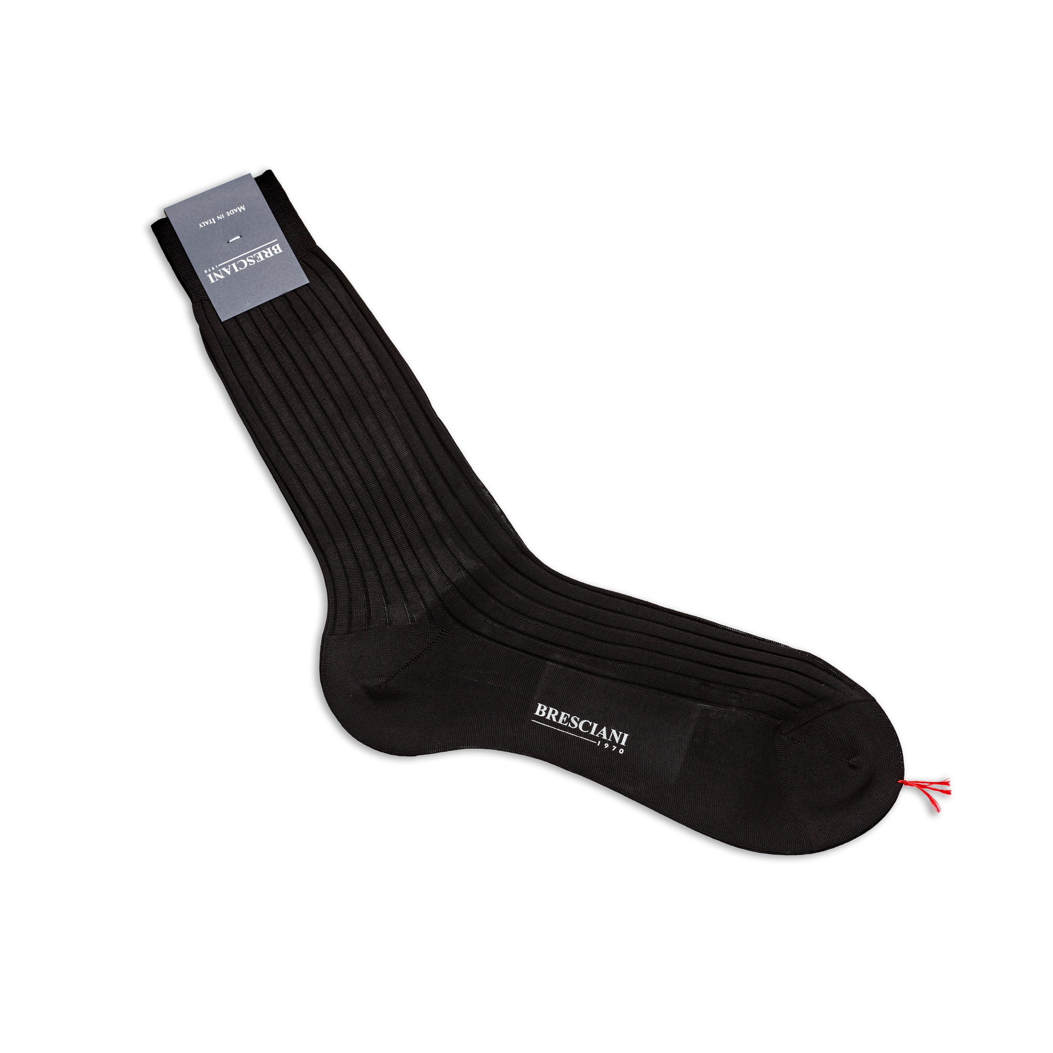 Bresciani Mens Short Sock with Narrow Rib: Black