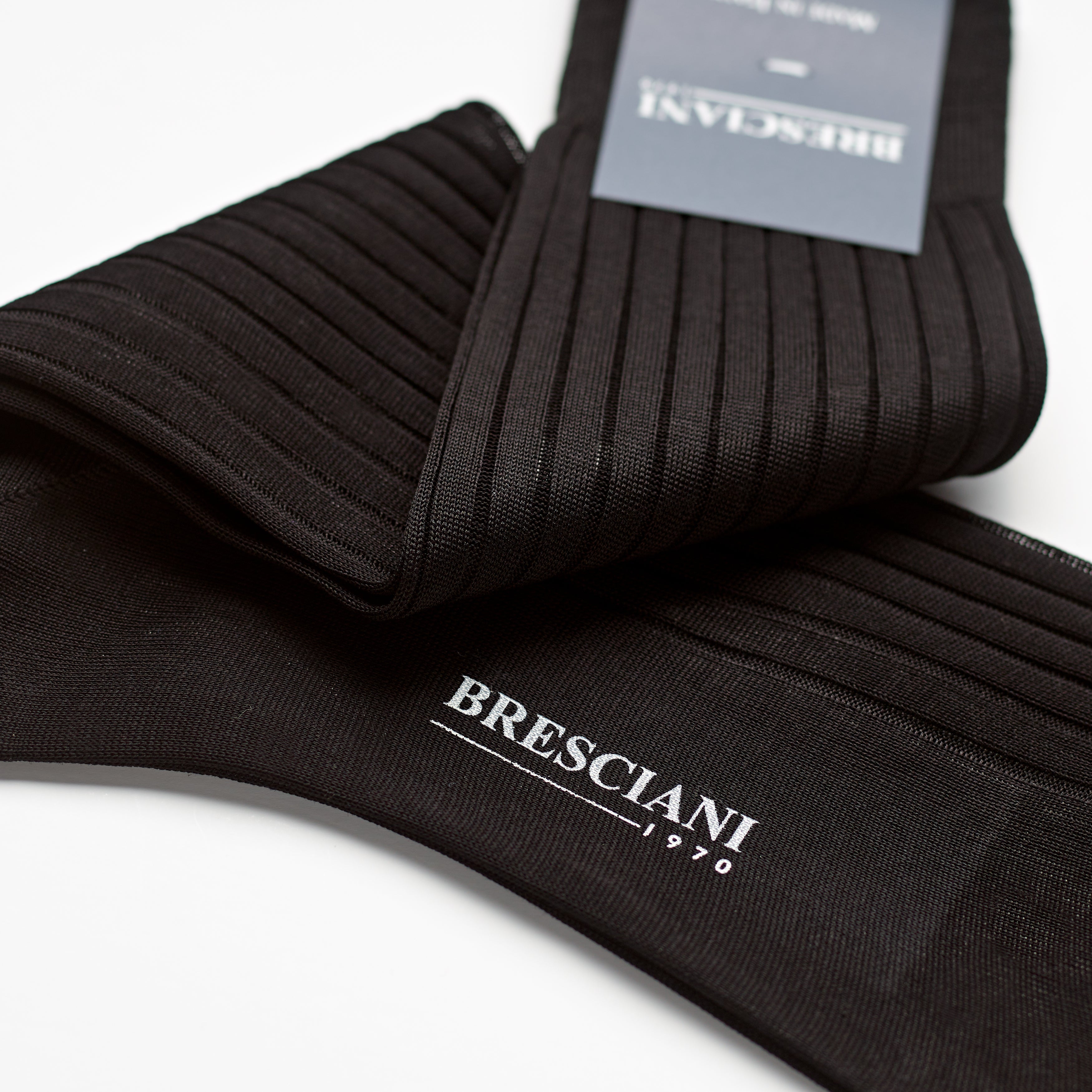 Bresciani Mens Short Sock with Narrow Rib: Black