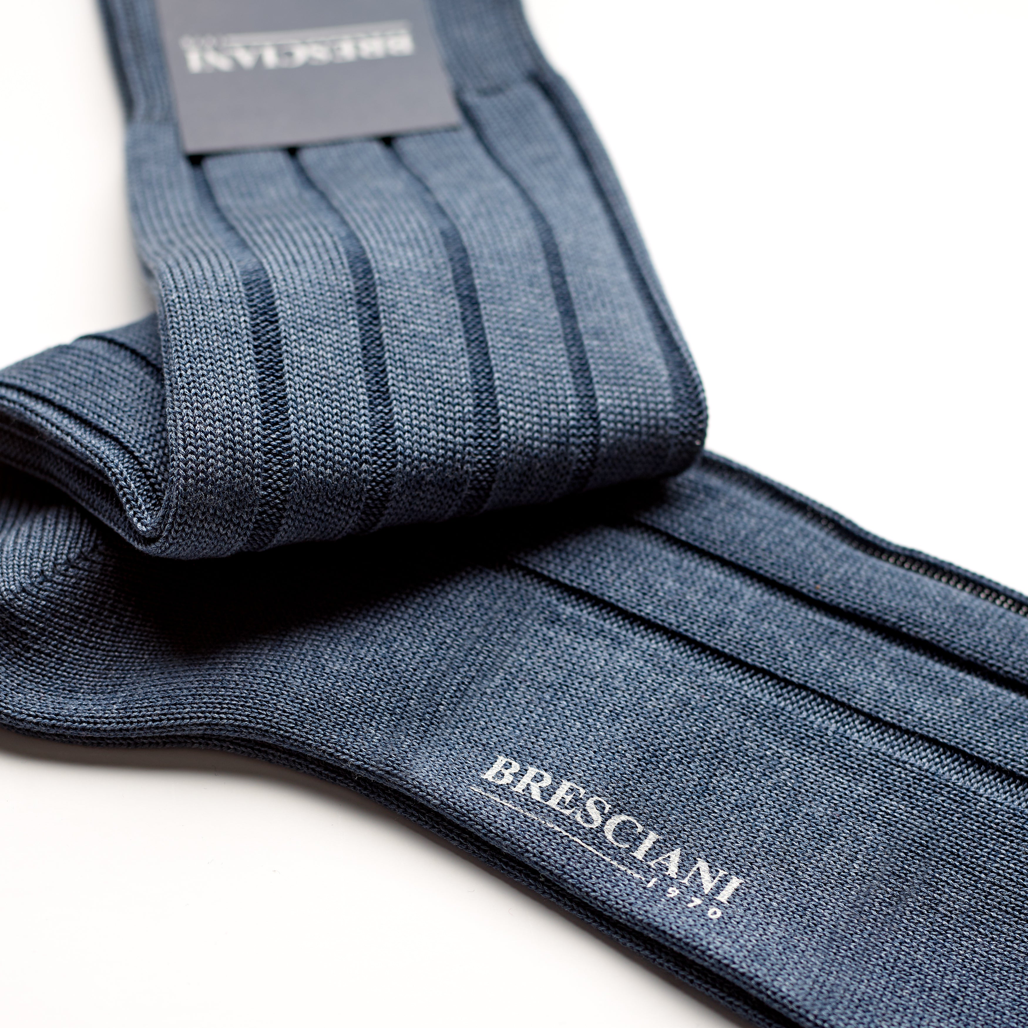 Bresciani Short Sock With Large Rib: Air Force Blue