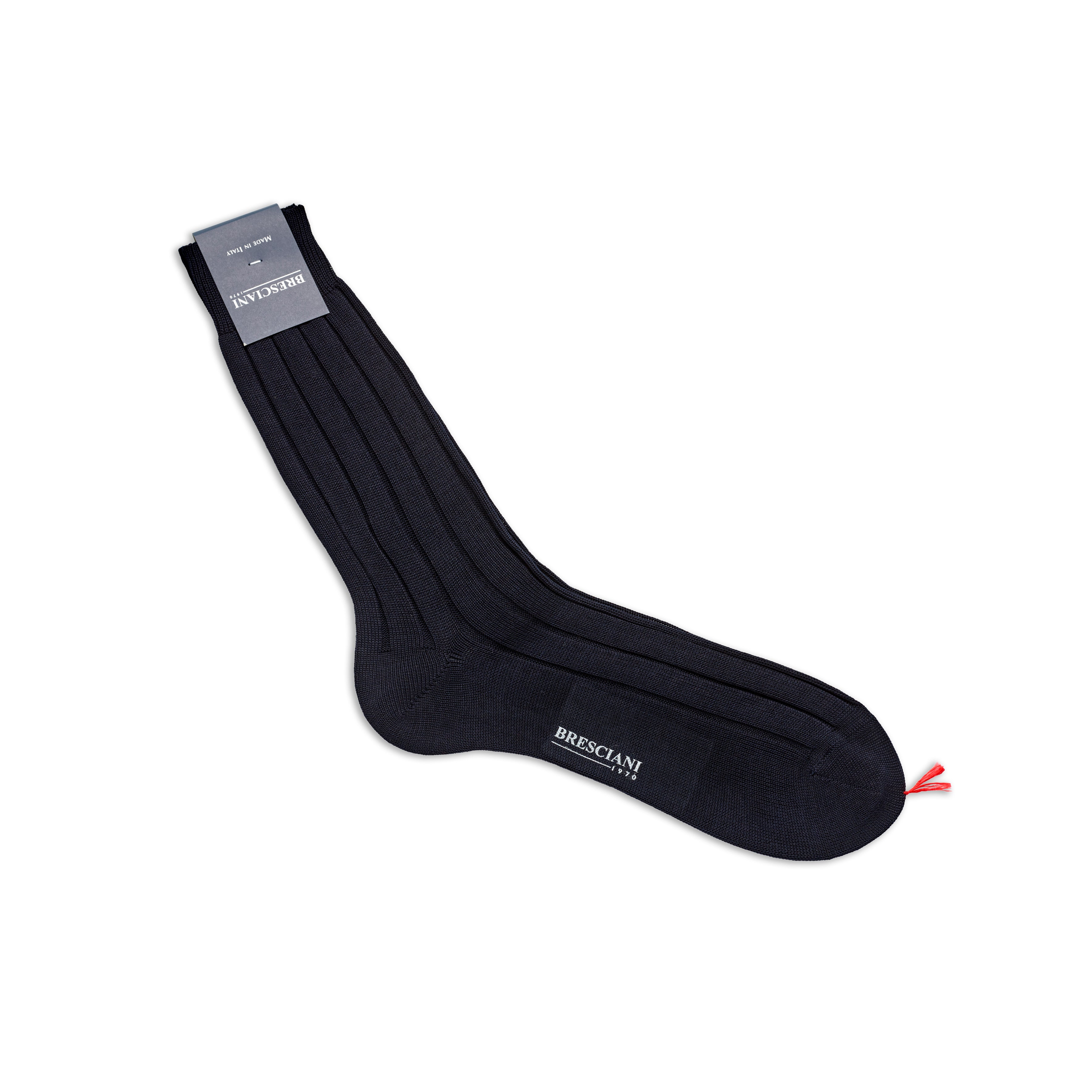 Bresciani Short Sock with Large Rib: Midnight Blue