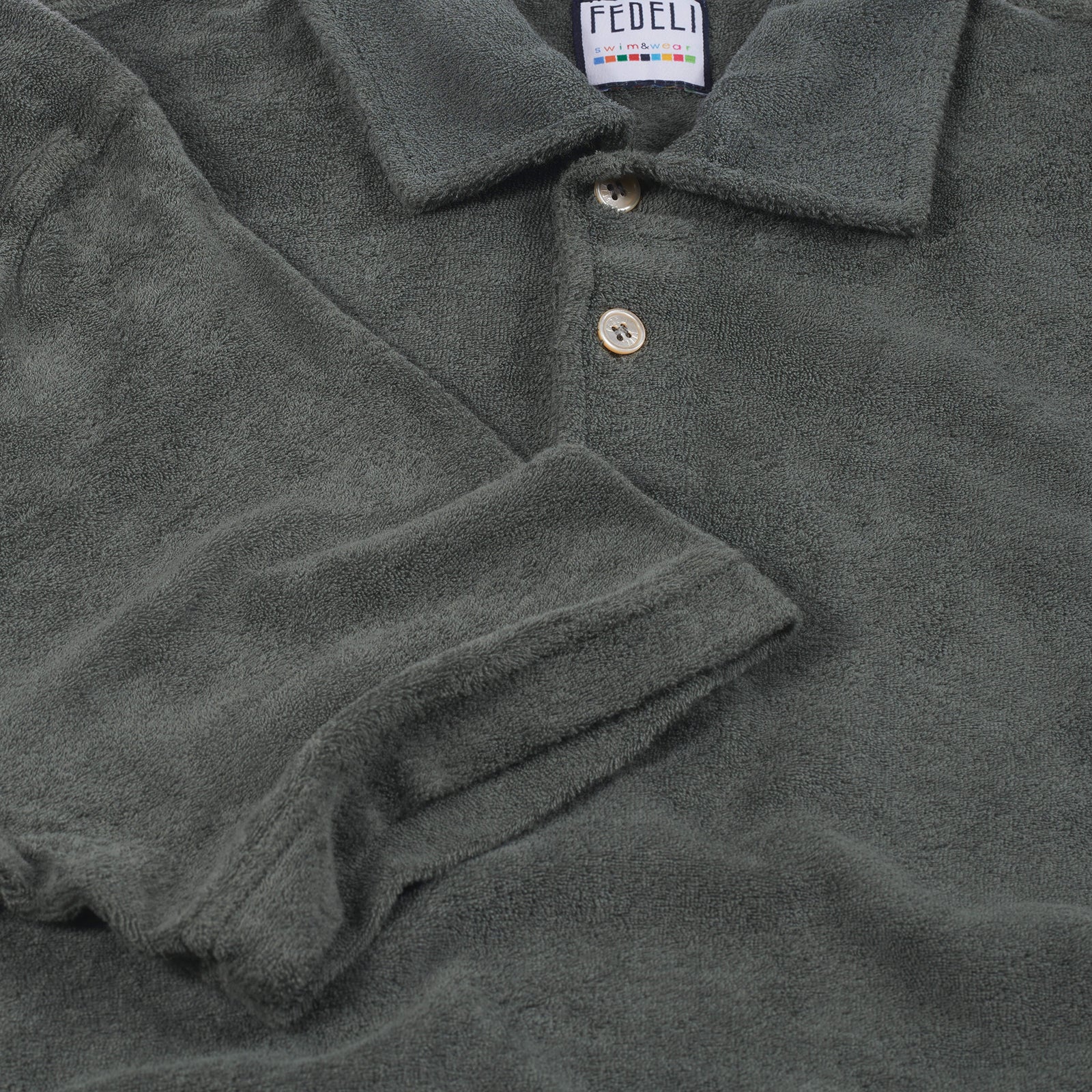 Fedeli Classic Short Sleeve Terrycloth Polo Shirt in Moss