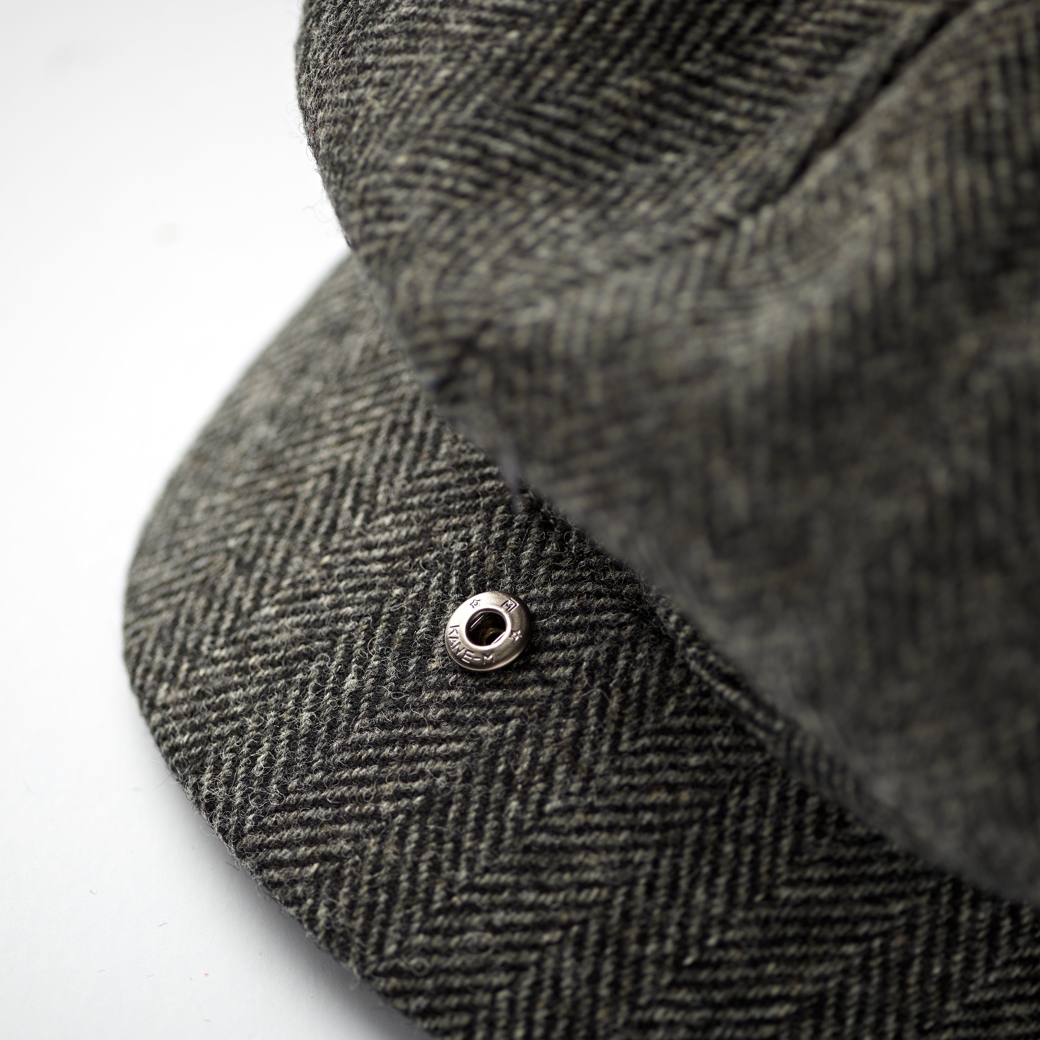 Fox Tweed Charcoal Herringbone 30's 8 panel Cap Brim