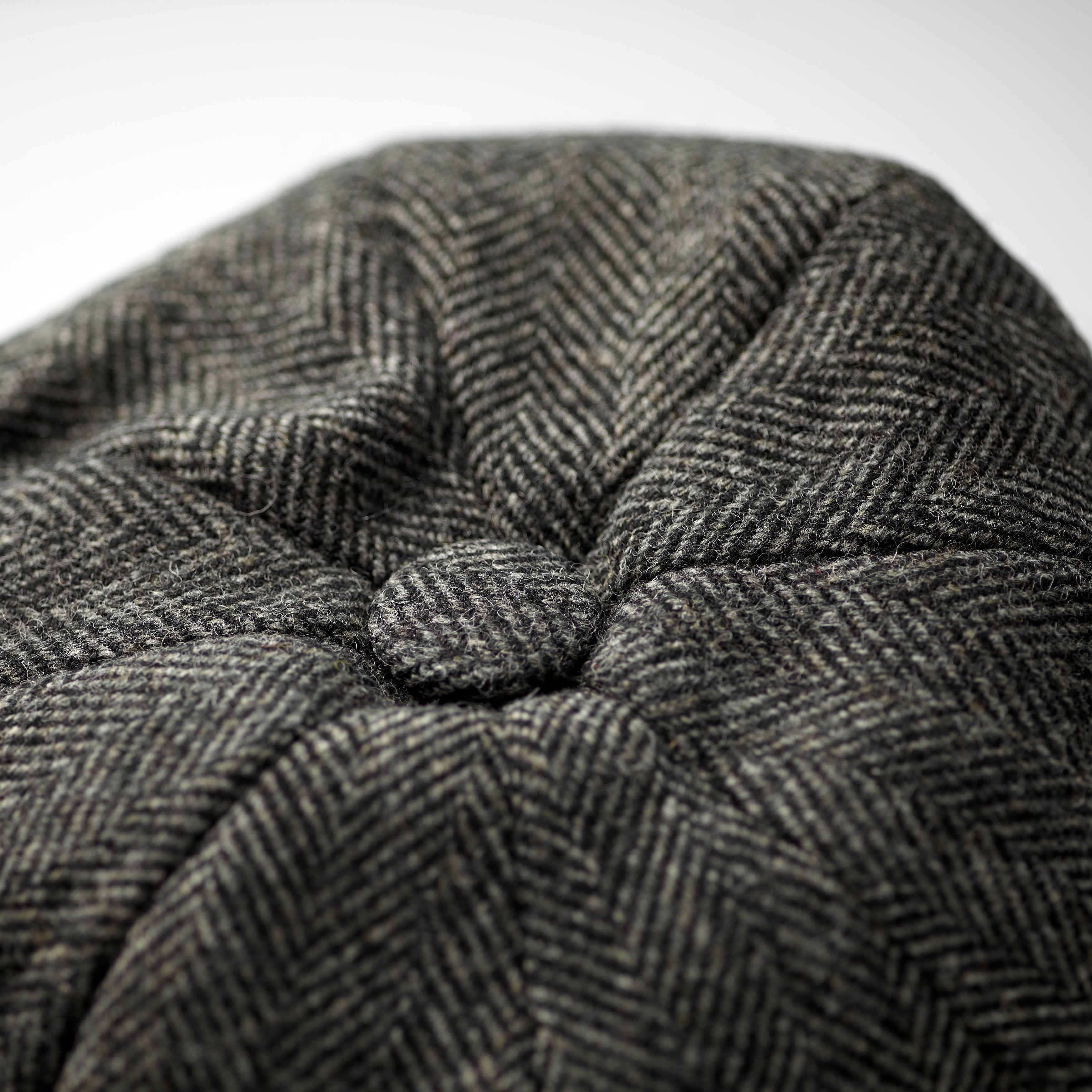 Fox Tweed Charcoal Herringbone 30's 8 panel Cap Button