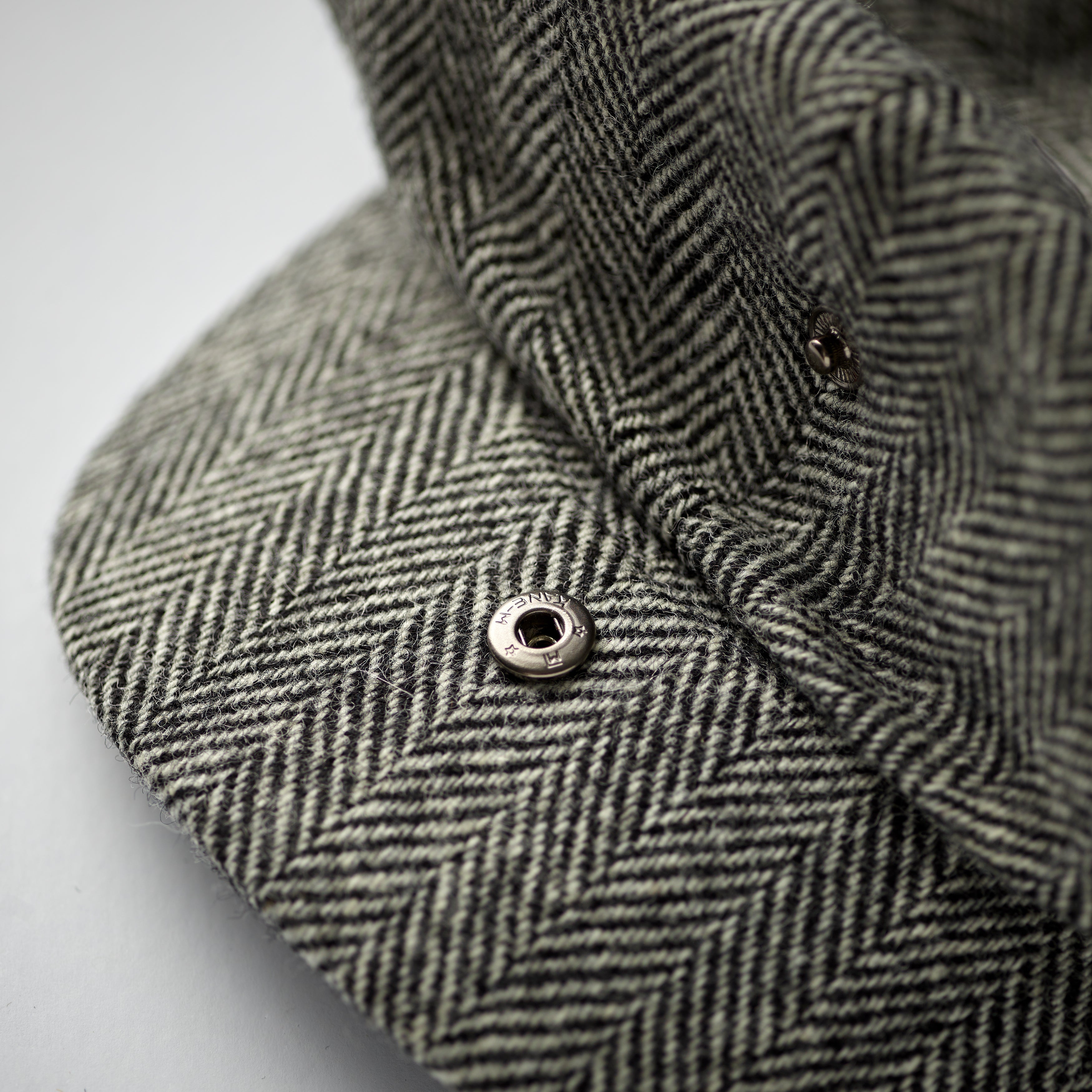 Fox Tweed Black and White Herringbone 30's 8 panel Cap Brim