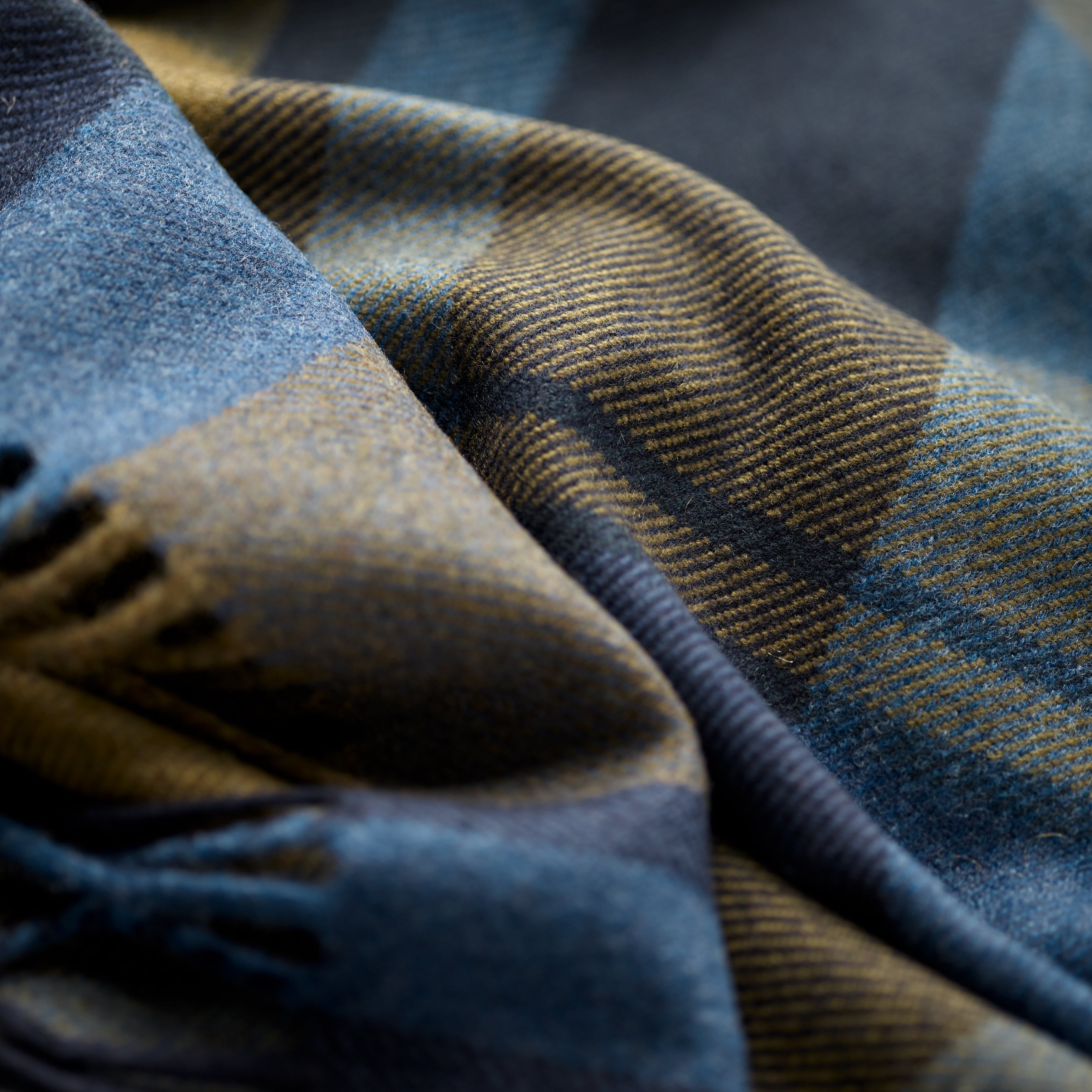 FoxBrothers-Luxury-51%-Cashmere-49%-Merino-Wool-Scarf-Olive-Blue-Check.