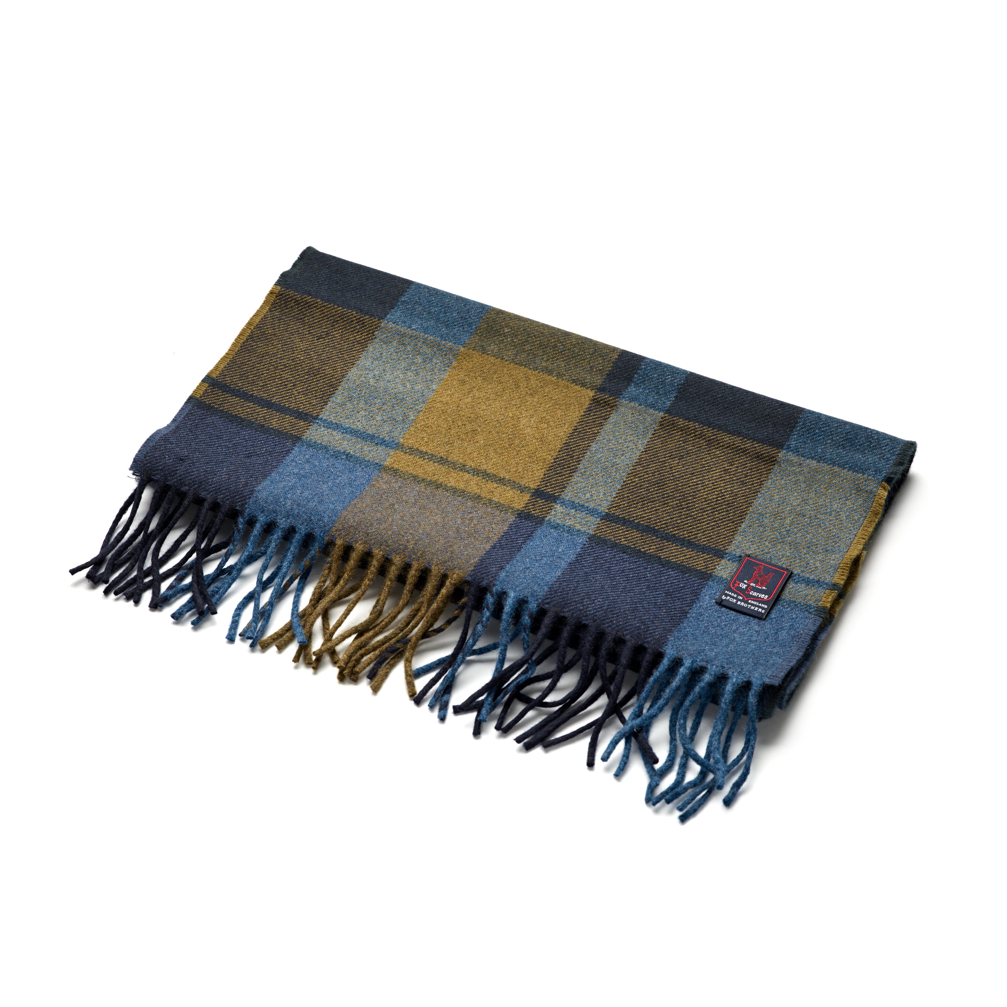 FoxBrothers-Luxury-51%-Cashmere-49%-Merino-Wool-Scarf-Olive-Blue-Check.