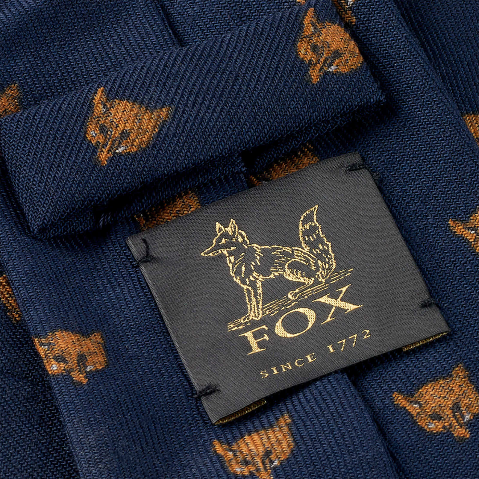 Fox Mask 4 Fold Admiralty Blue Wool and Silk Challis Tie