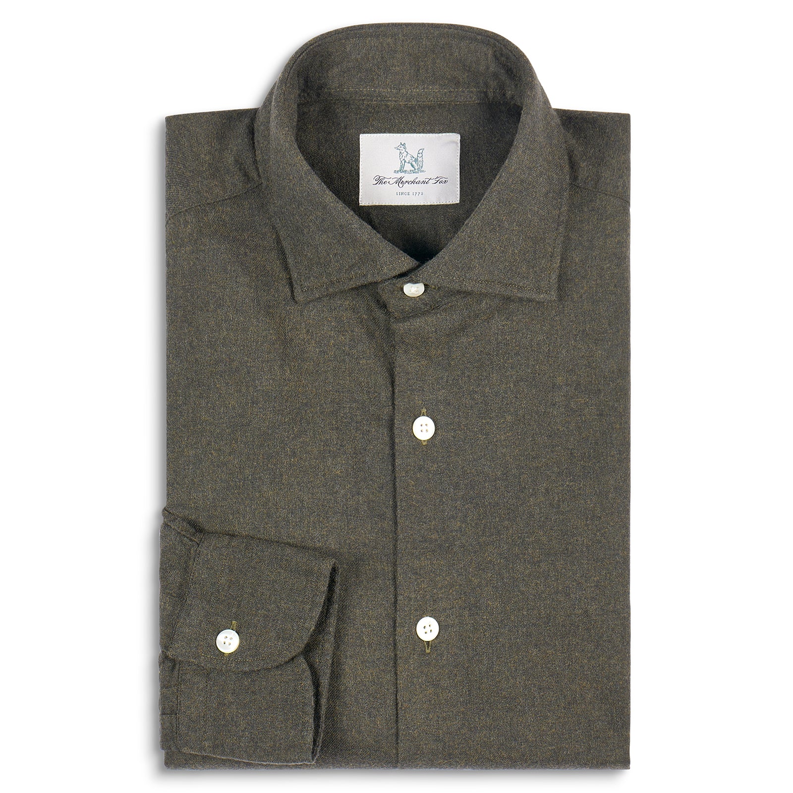 Brushed Cotton Flannel Shirt in Khaki Green