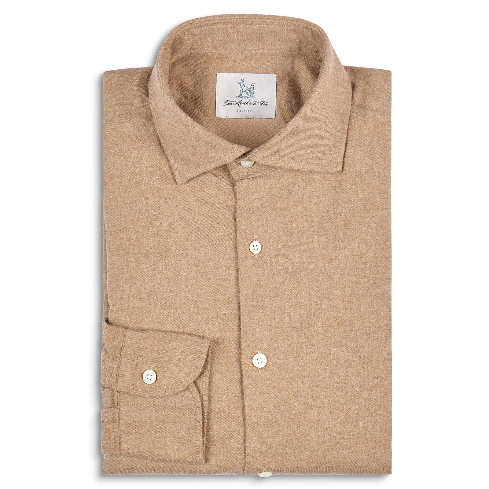 Brushed Cotton Flannel Shirt in Camel Brown