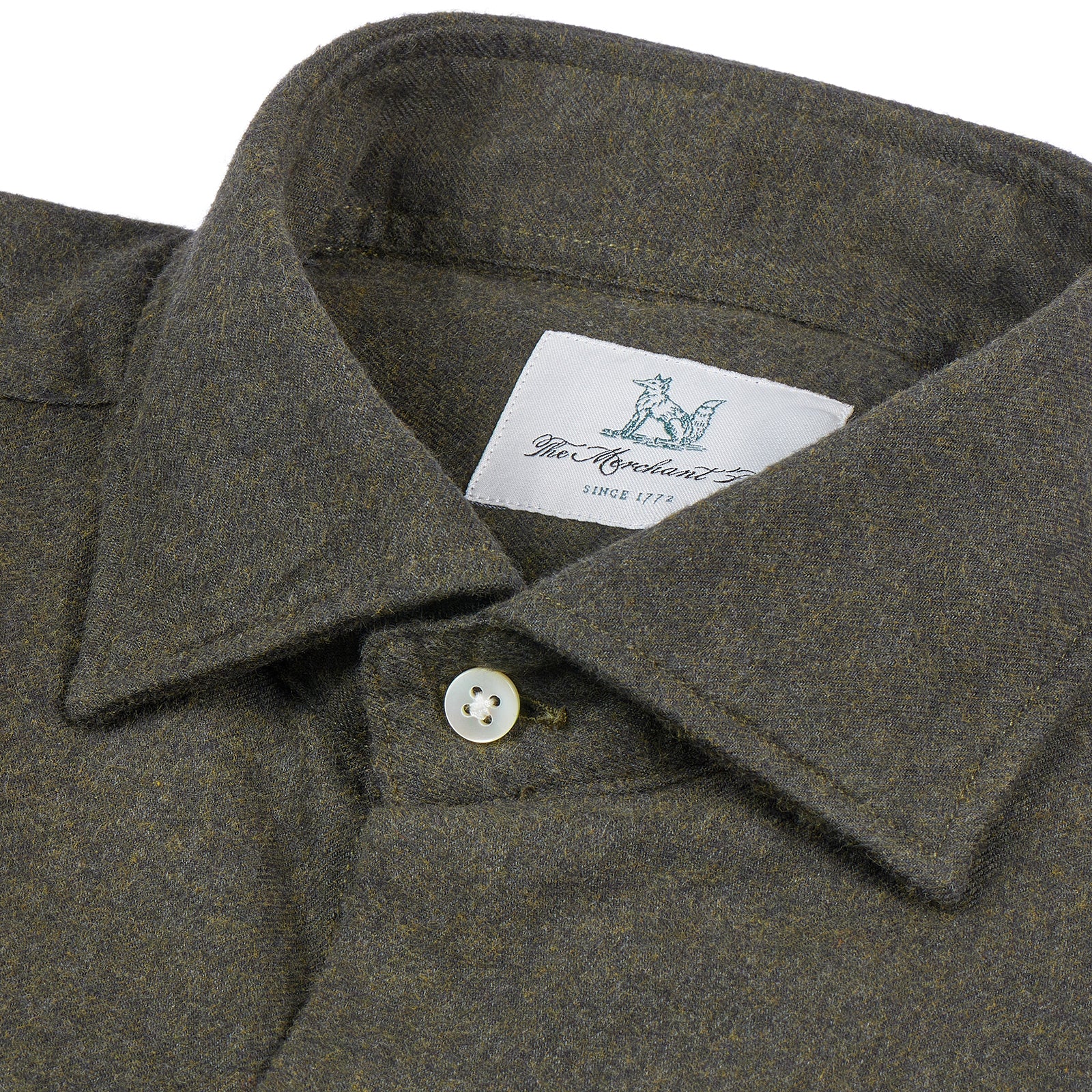 Brushed Cotton Flannel Shirt in  Khaki Green