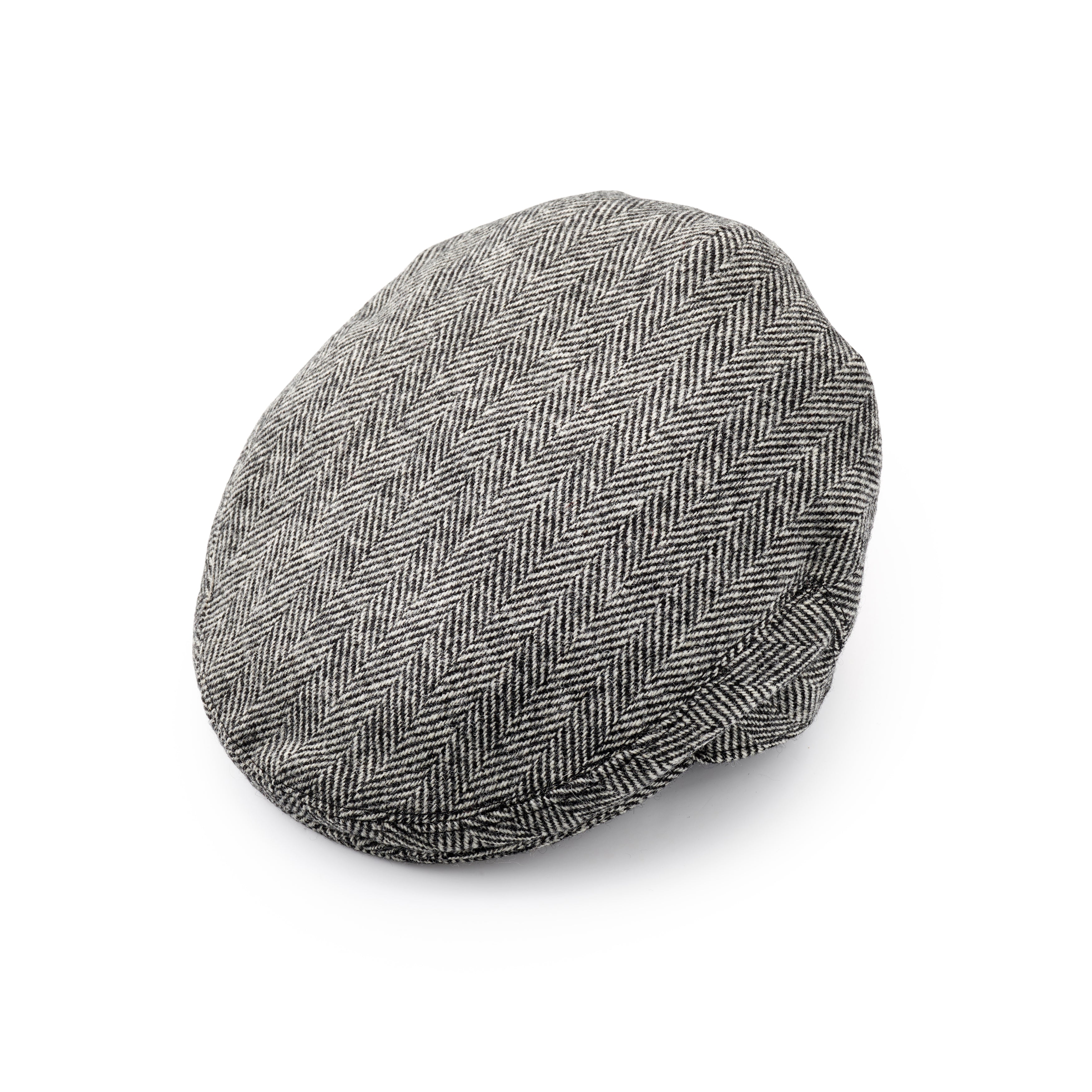 Fox Tweed Classic Cap In Black and Ecru Herringbone Fox Tweed