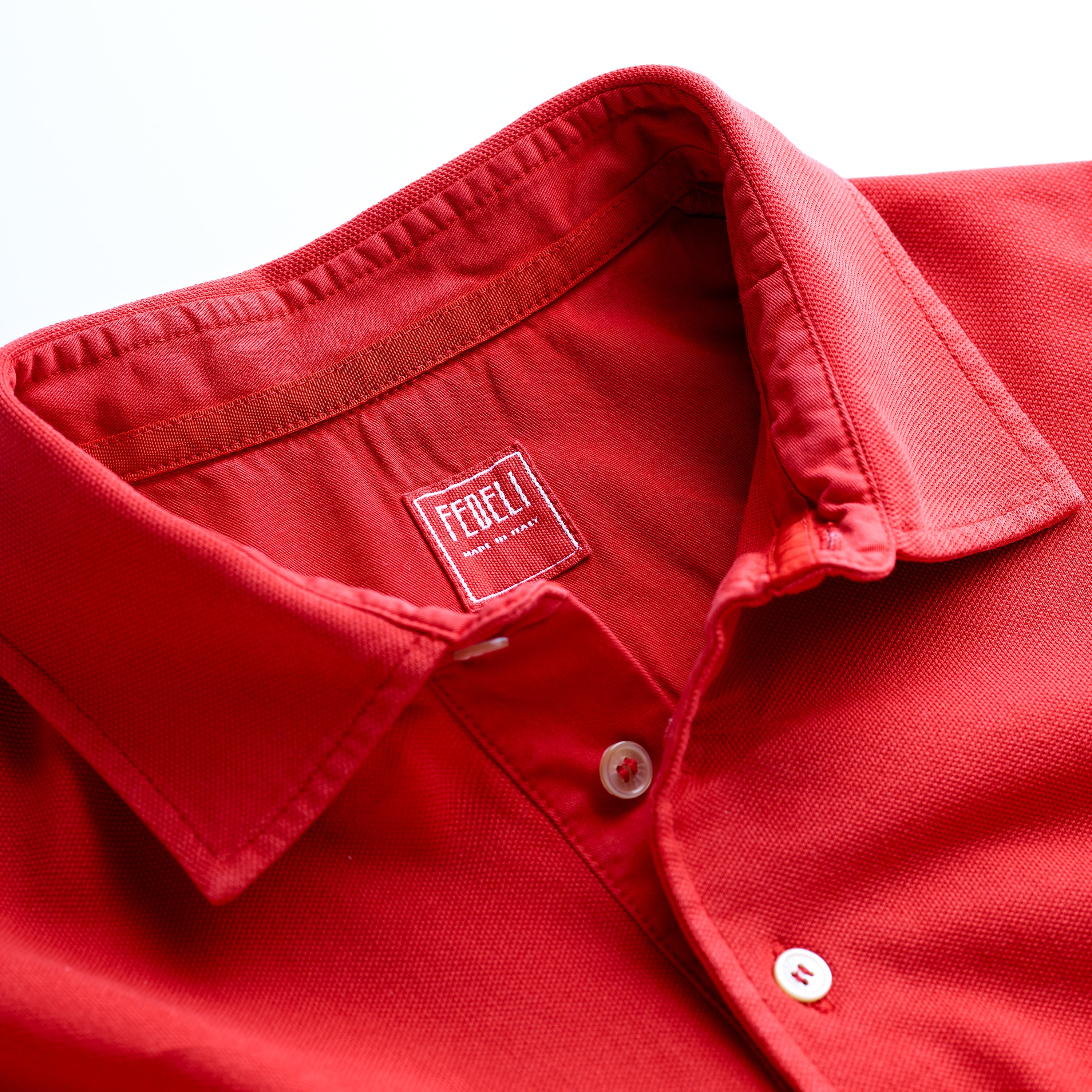 Fedeli Classic Short Sleeve Knitted Pique Polo Shirt Candy Apple Red Collar