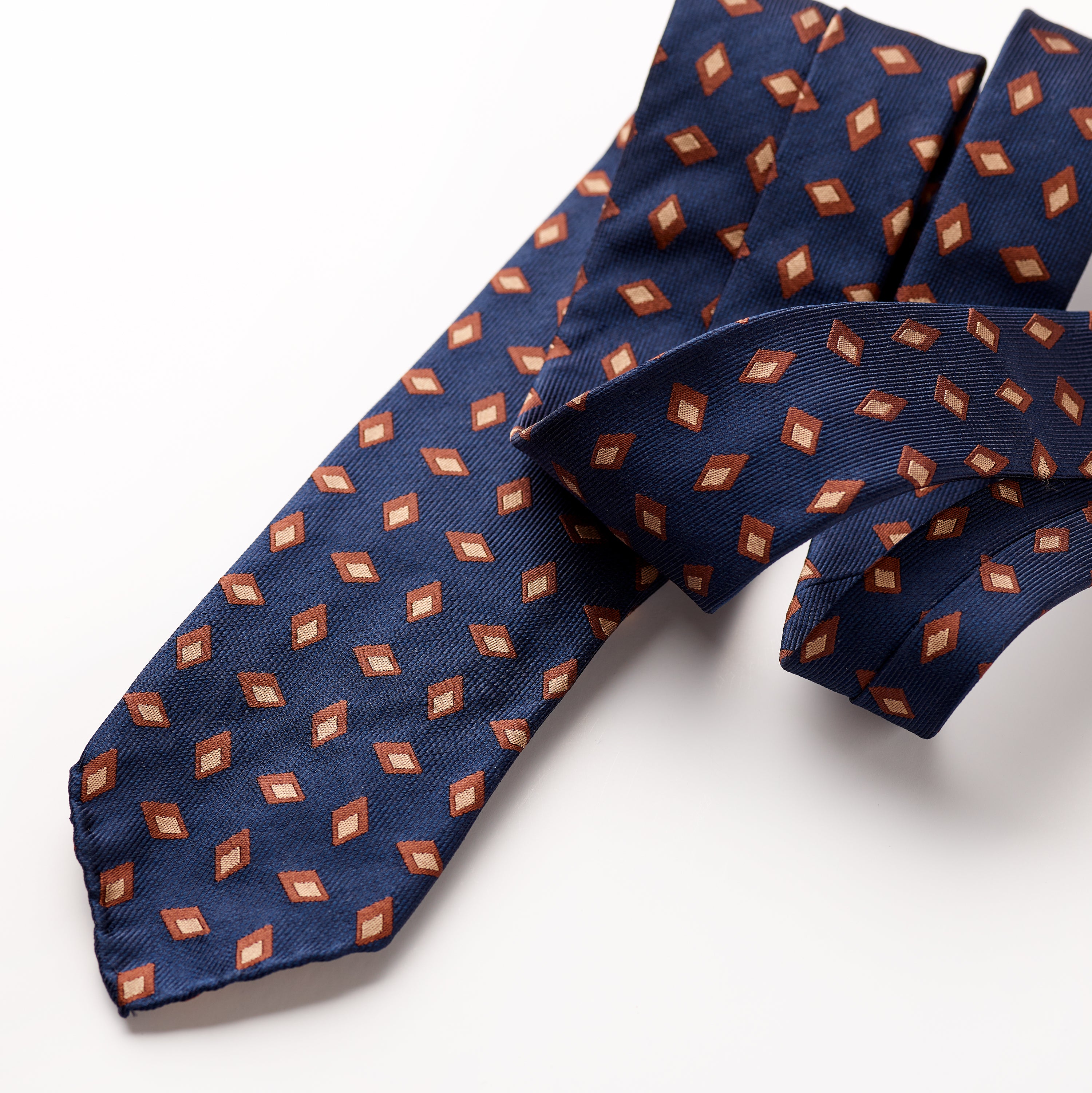 Paolo Albizzati 3 fold Dark Navy with large chestnut foulard woven silk tie.