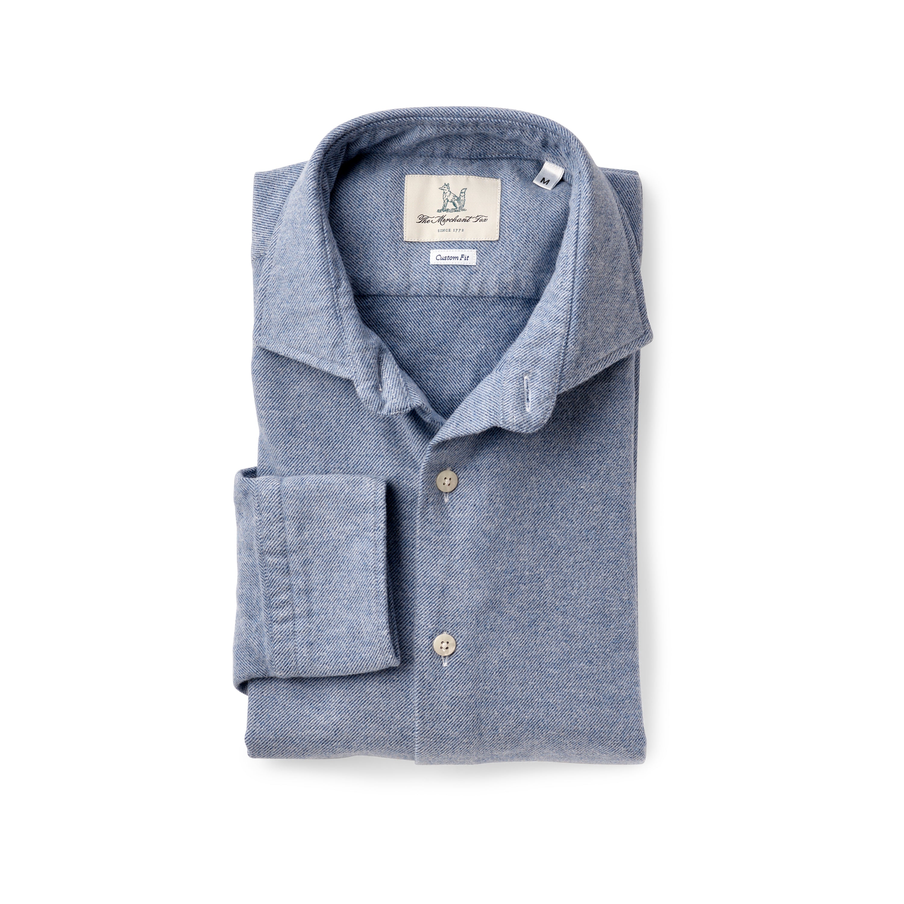 Double brushed spread collar shirt in denim blue