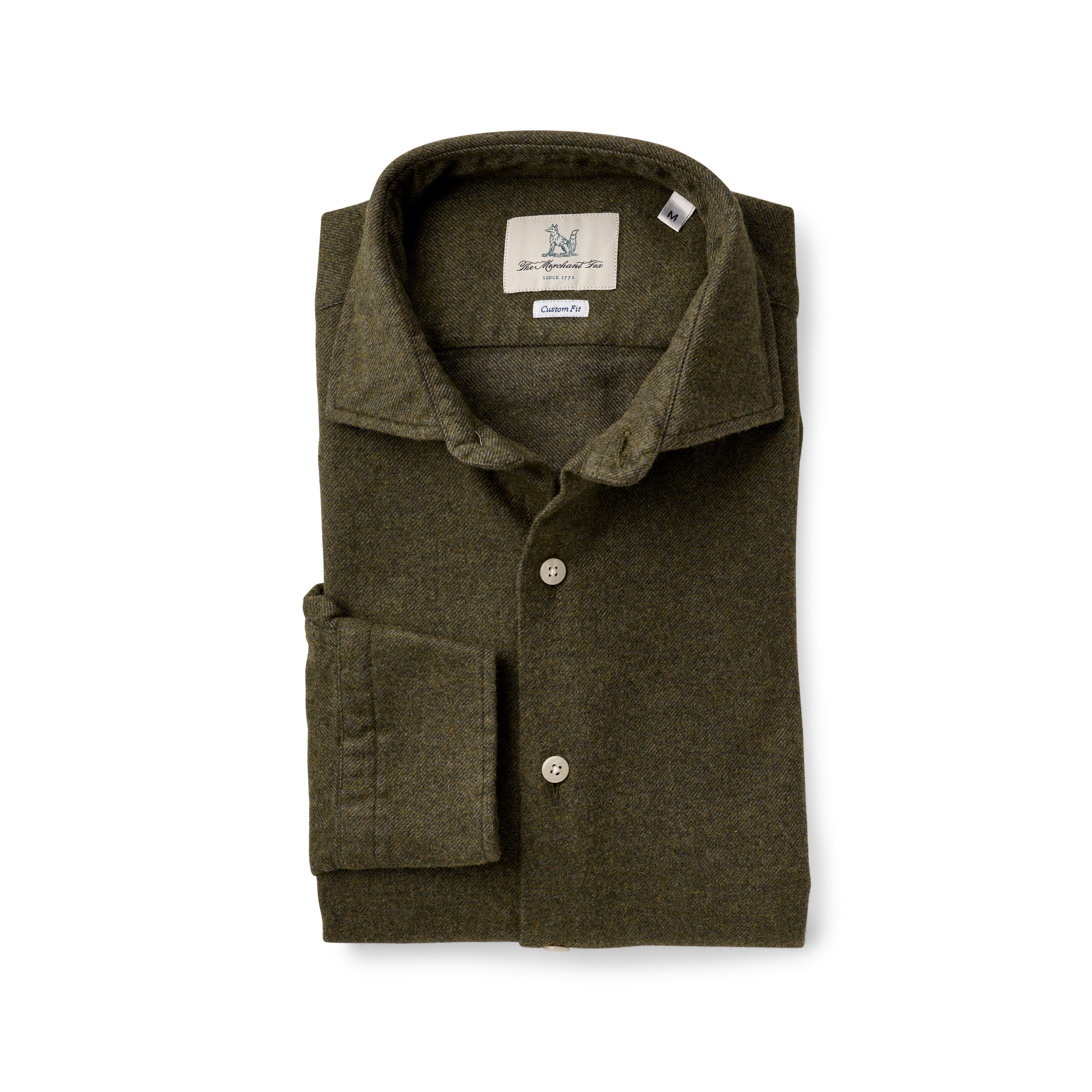 Double brushed spread collar shirt Olive Green