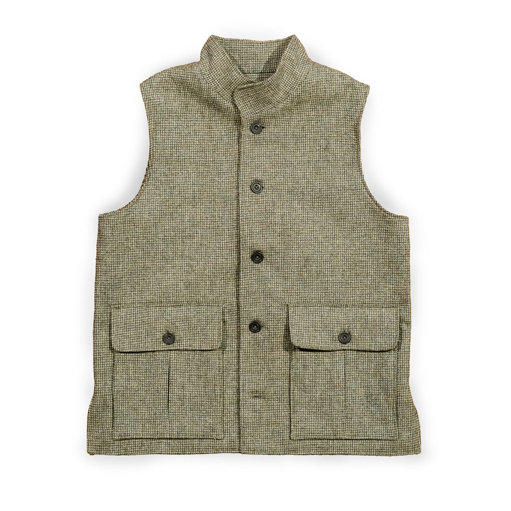 Fox Split Hair Tweed Exmoor Gilet in Sage Green