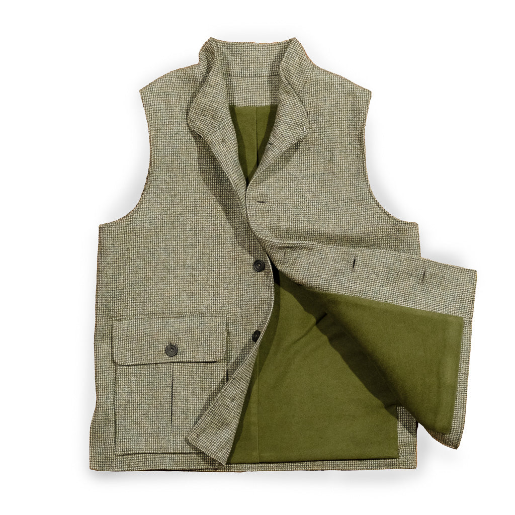 Fox Split Hair Tweed Exmoor Gilet in Sage Green