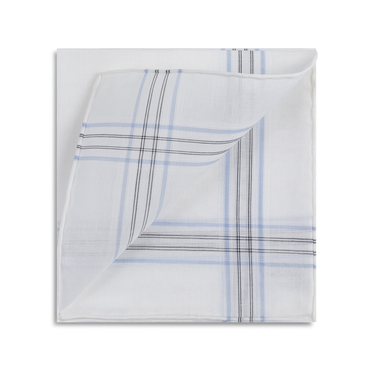 Simonnot Godard "Aran" Pocket Square in White with Blue & Black Check