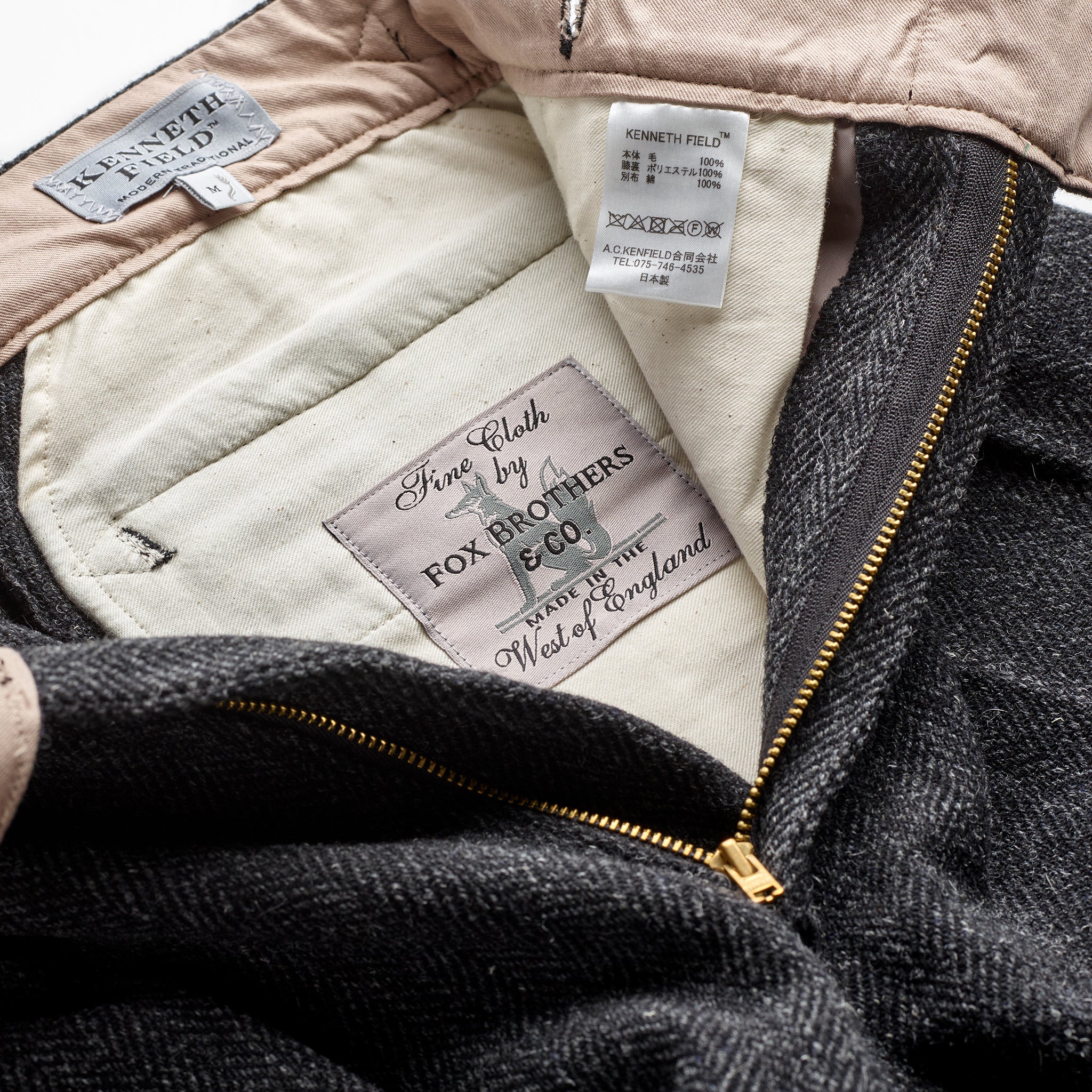Kenneth Field x Fox Gurkha trousers Charcoal Herringbone