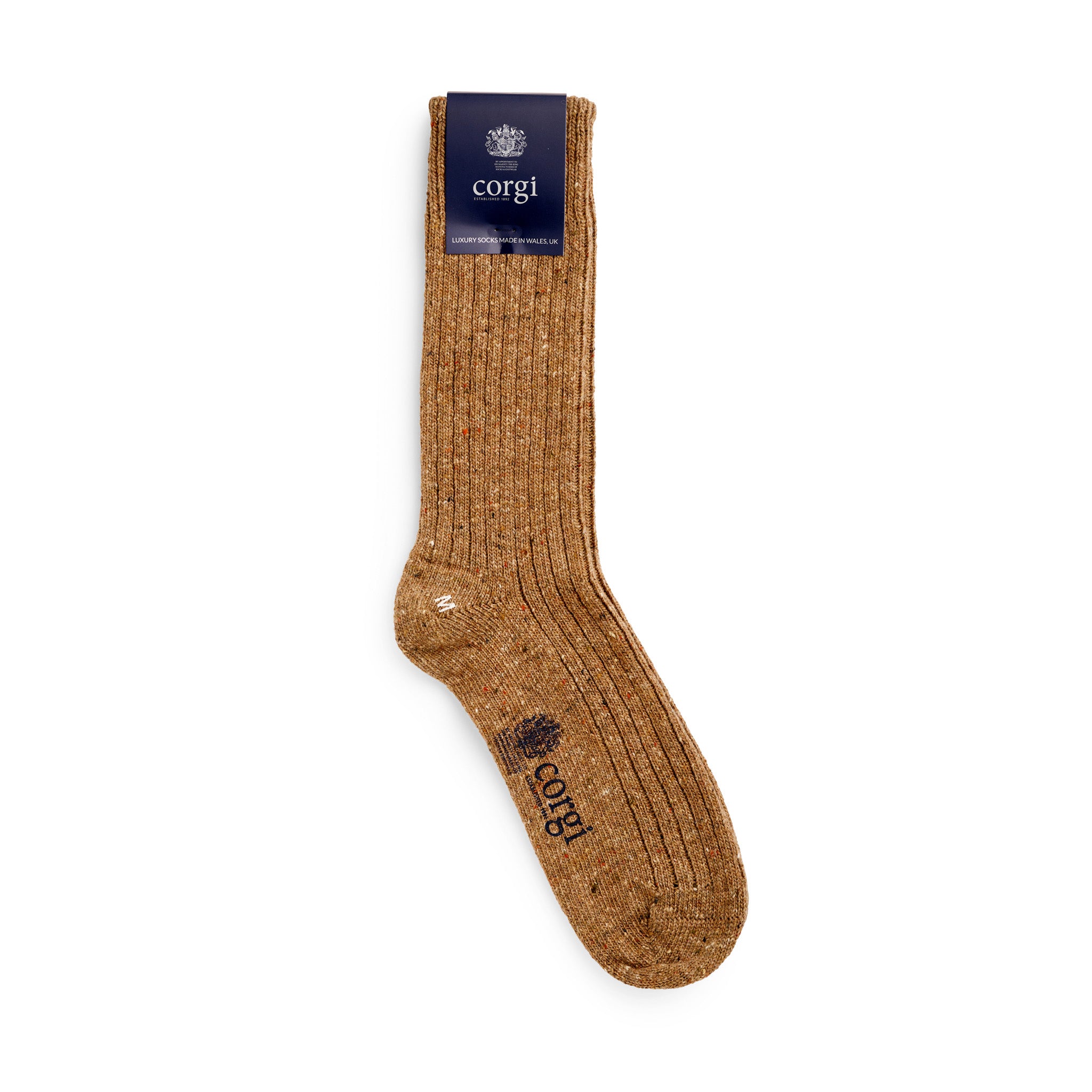 Corgi Heavyweight Plain Donegal Socks in Caramel