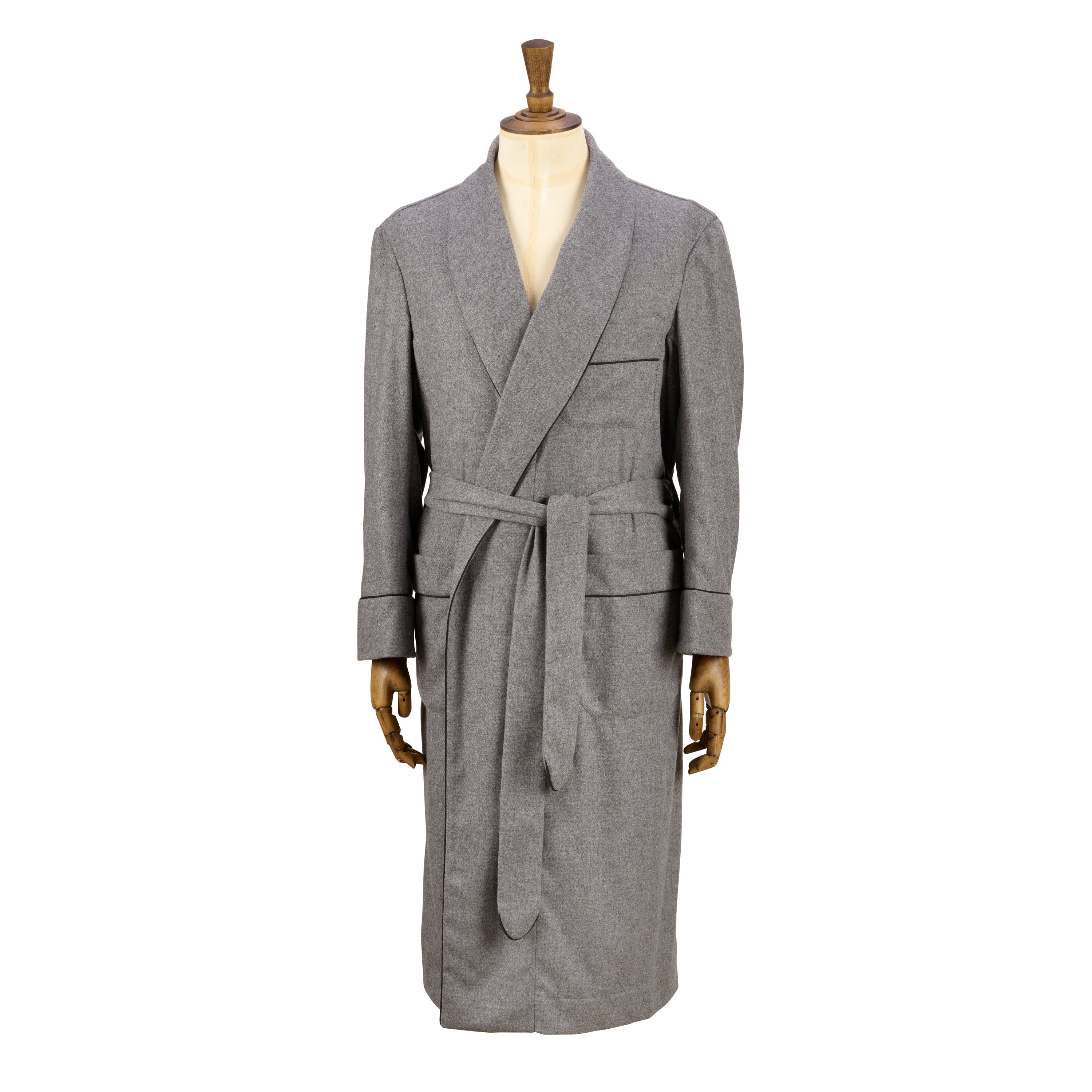 Fox Cashmere & Merino Lounge Gown in Mid-Grey with Black Piping