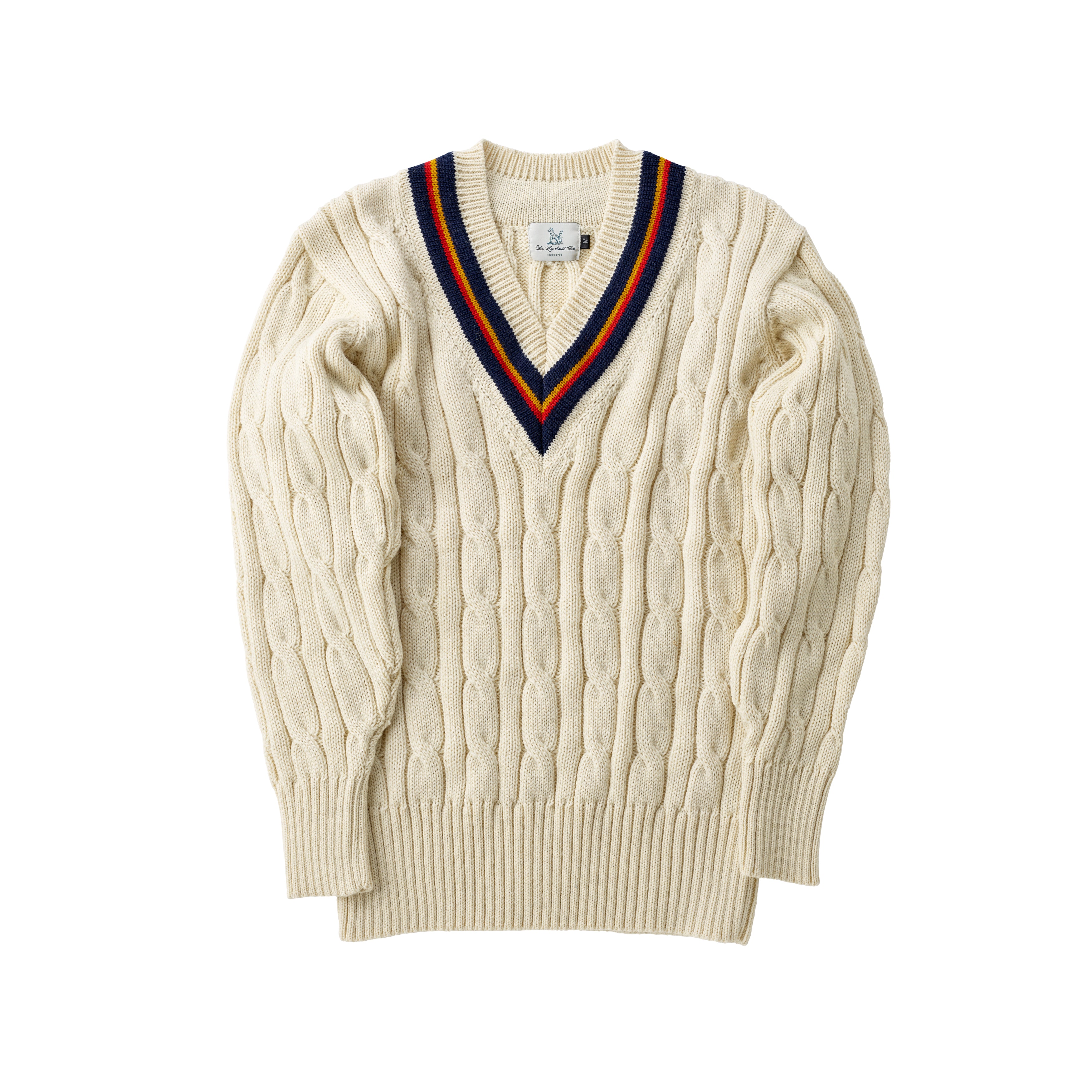Fox Cricket Club Ecru Sweater with Navy, Sun Yellow & Red Stripes