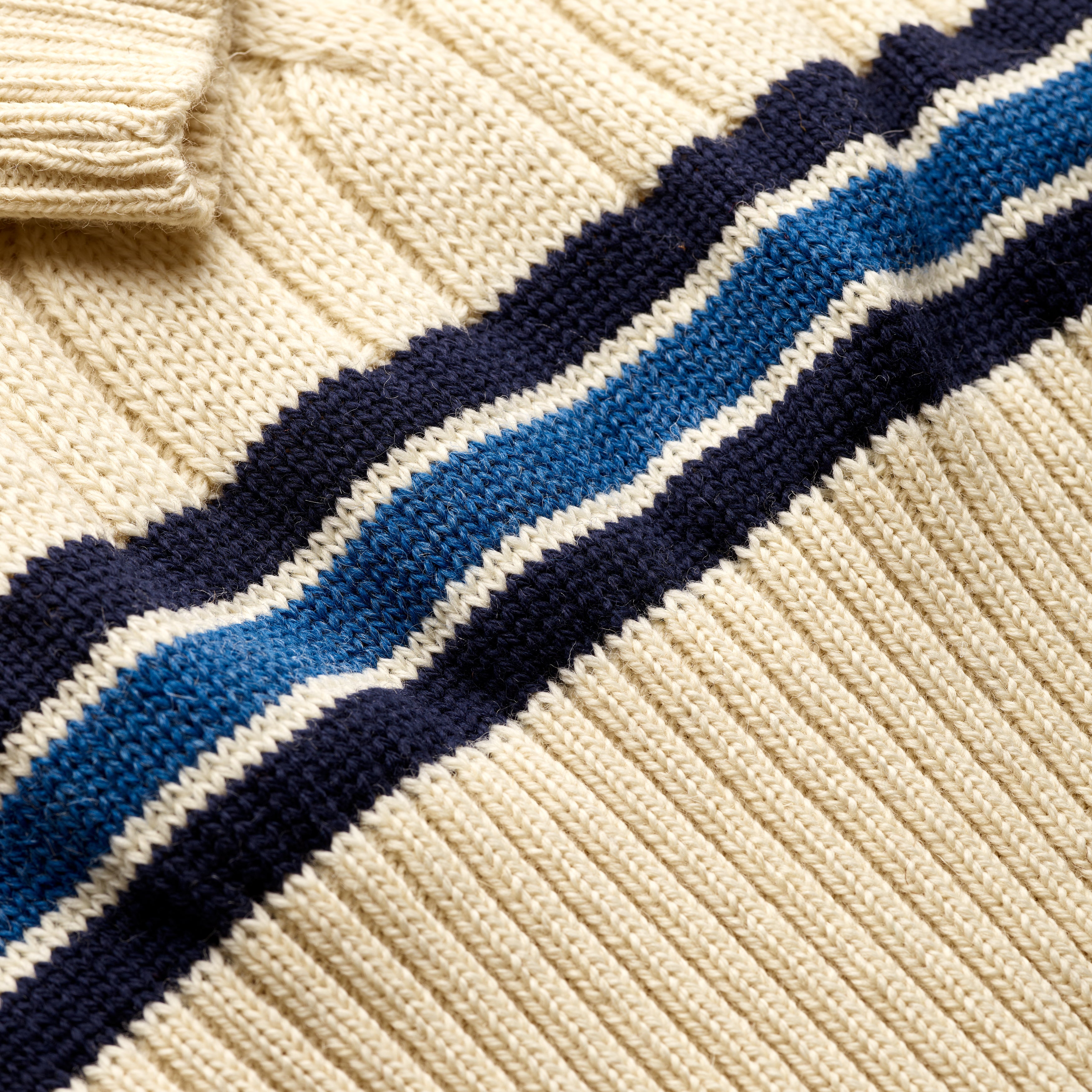 Fox Cricket Club Ecru Sweater with Navy & Sky Blue Stripes