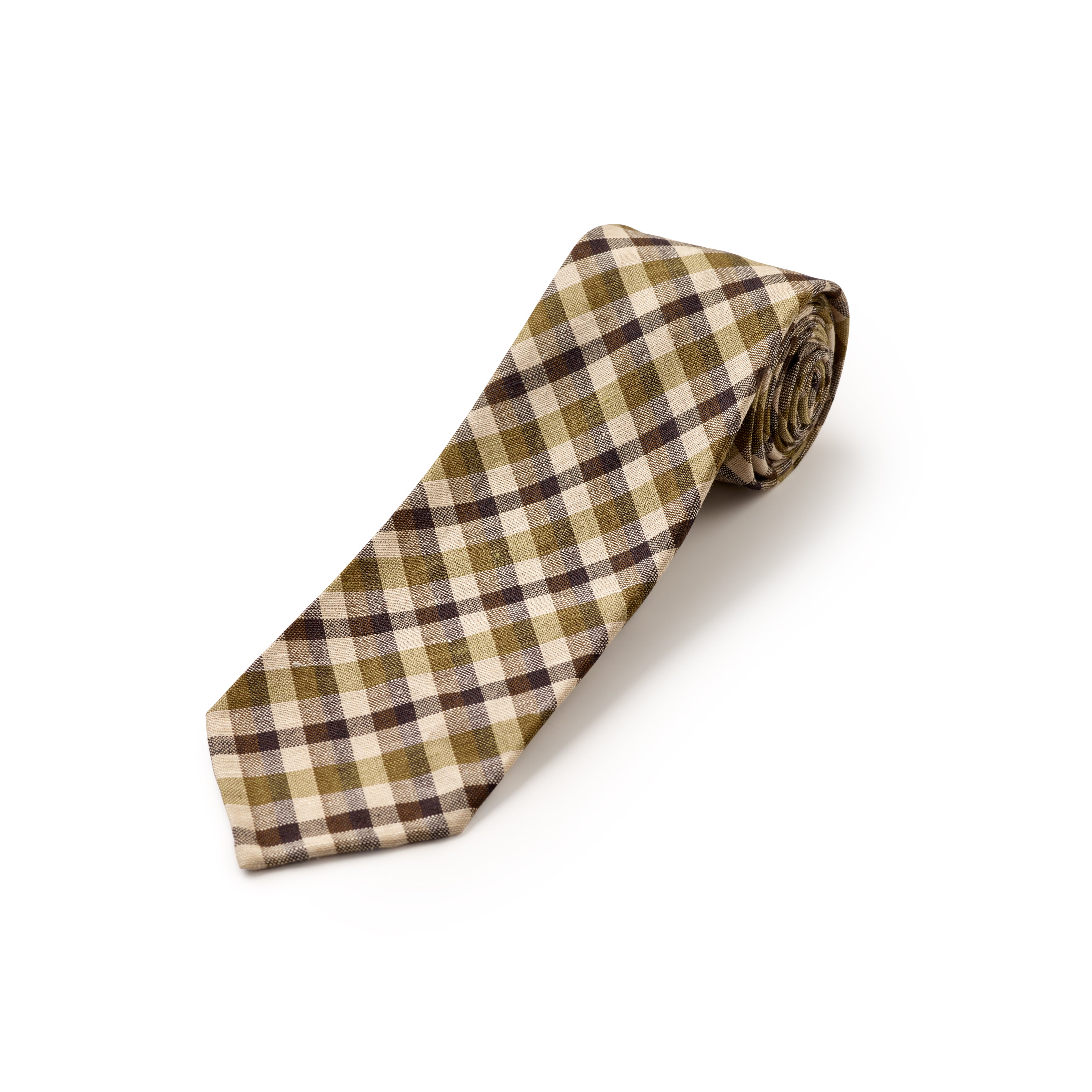 Fox 4 Fold Green & Brown Madras Check Tie