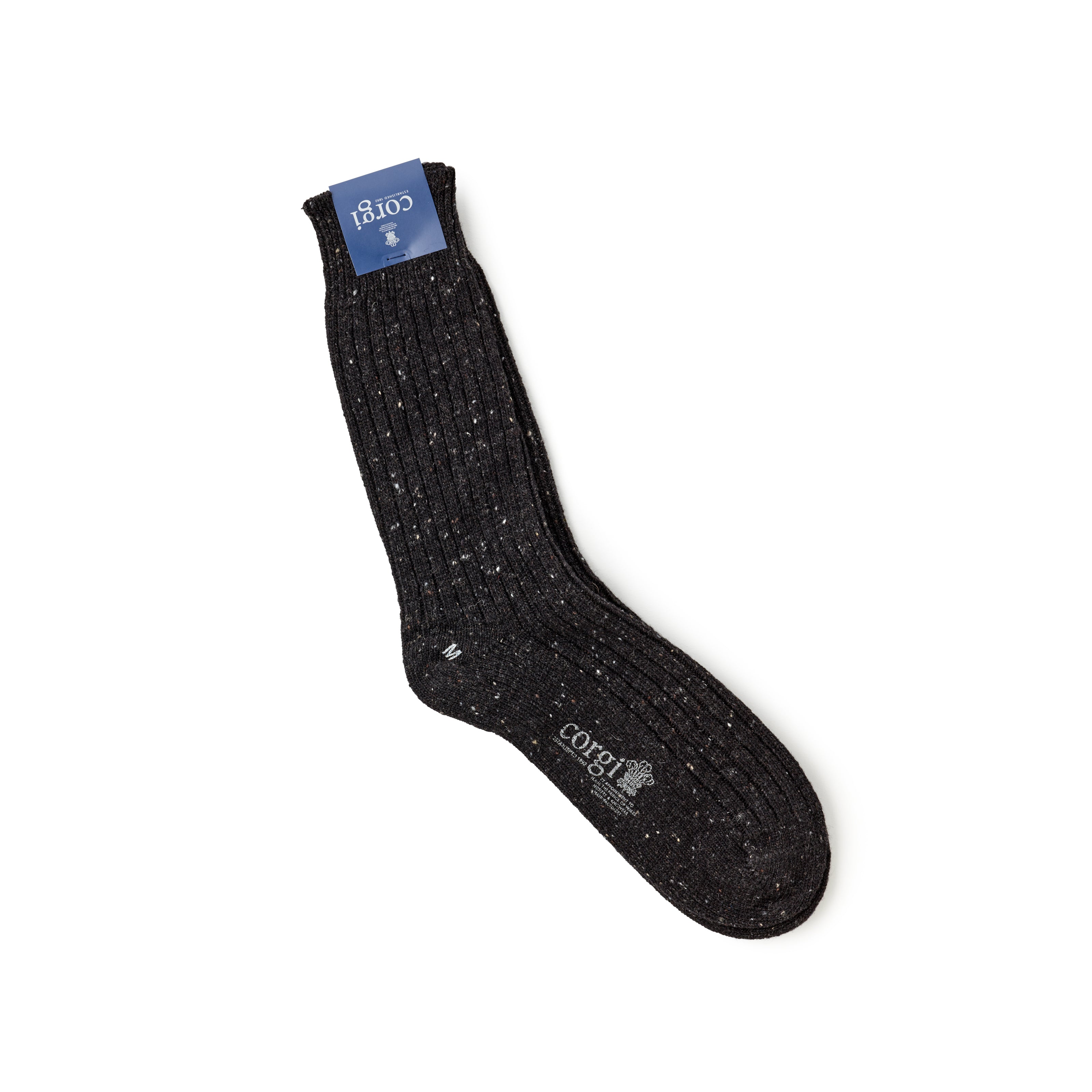 Corgi Plain Ribbed Donegal Wool Socks : Black